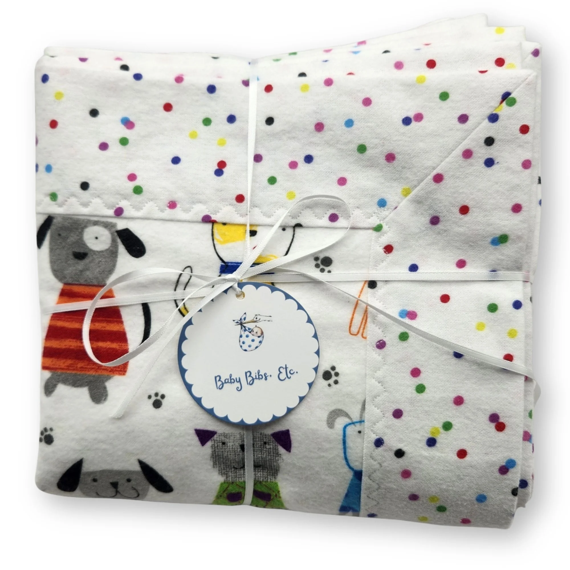 Flannel Reversible Neutral Gender Flannel Baby Gift Blanket with Colorful Pups