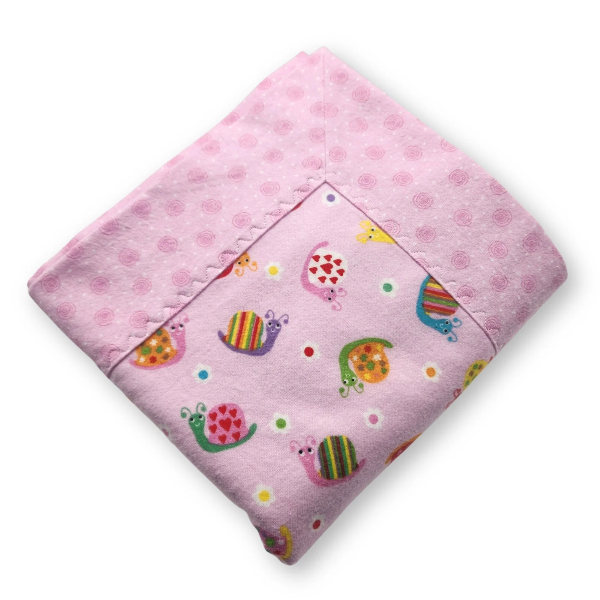 Flannel Baby Girl Blanket, Pink Snails Nursery Print, Handmade Receiving Blanket