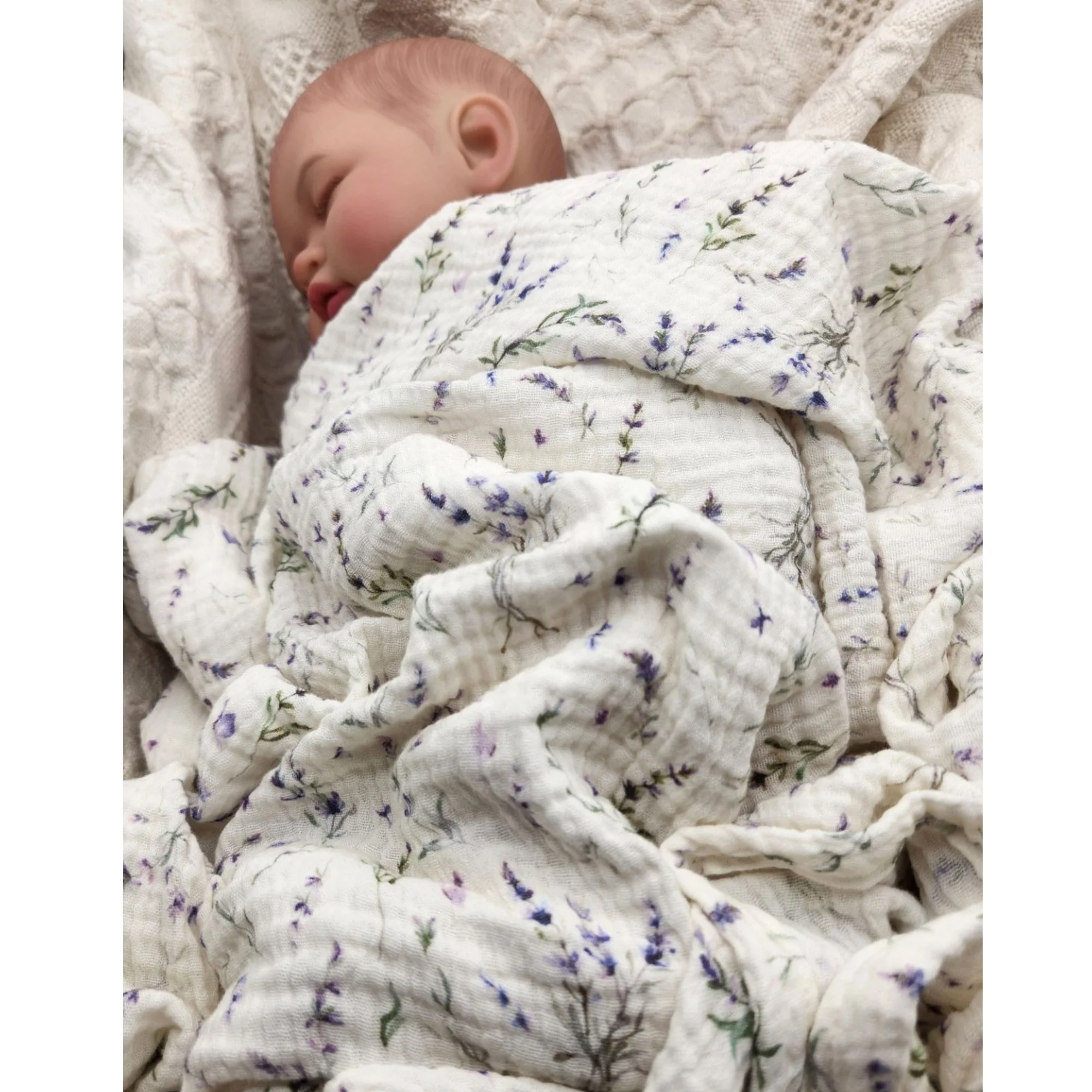 Cotton Crinkle Muslin Baby Girl Lavender Wildflower Meadow Swaddle Blanket