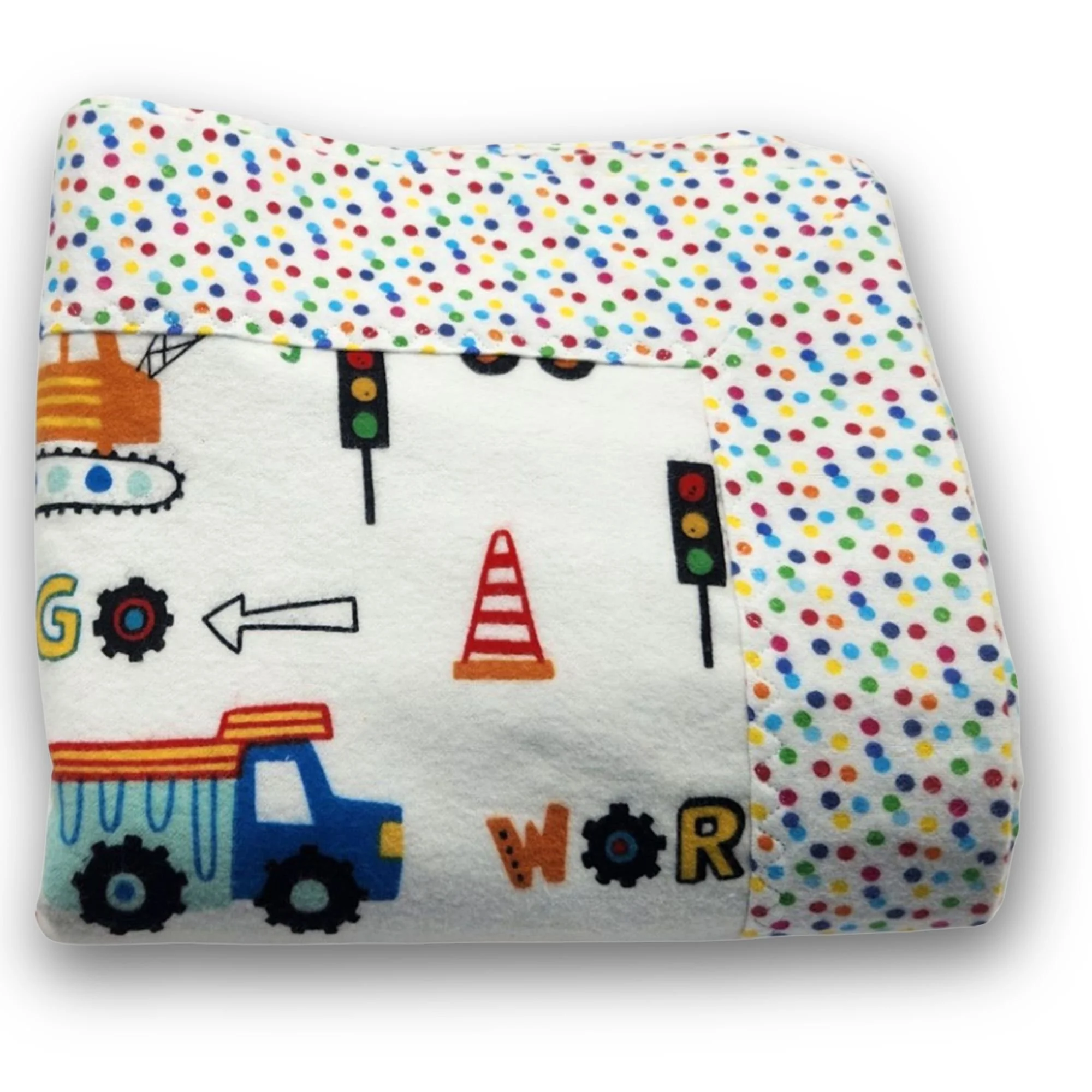 Handcrafted Flannel Newborn Boy Receiving Blanket Construction Work Trucks Nursery Print