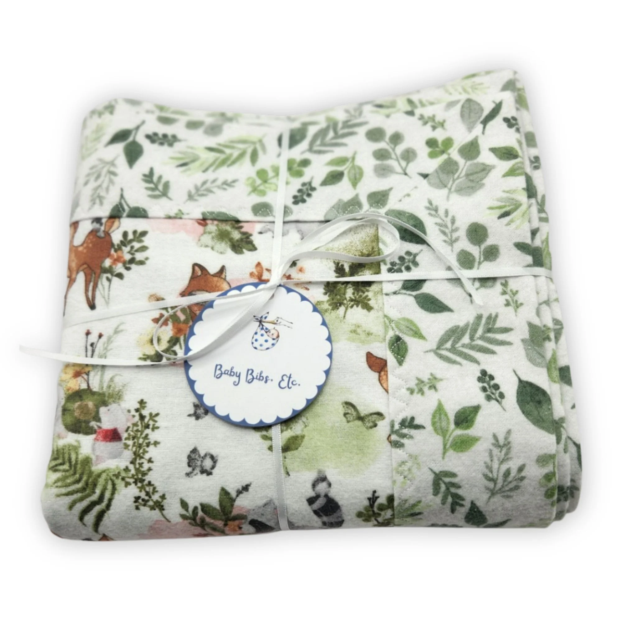 Gender Neutral Double-Sided Flannel Baby Blanket: Sage Green Forest Animals Nursery Print