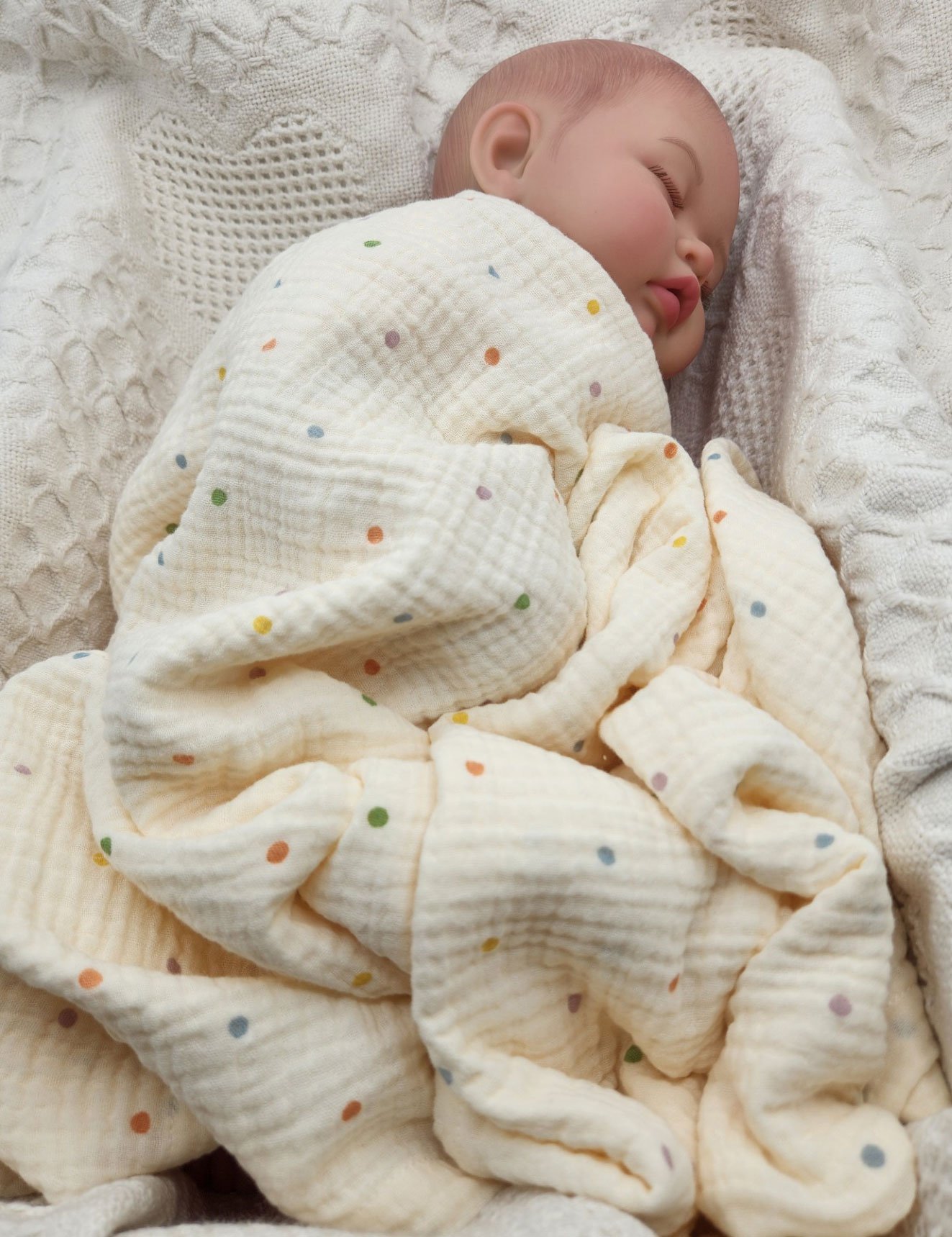Cotton Gauze Muslin Swaddle Gender Neutral Blanket: Colorful Dots, Baby Shower Gift
