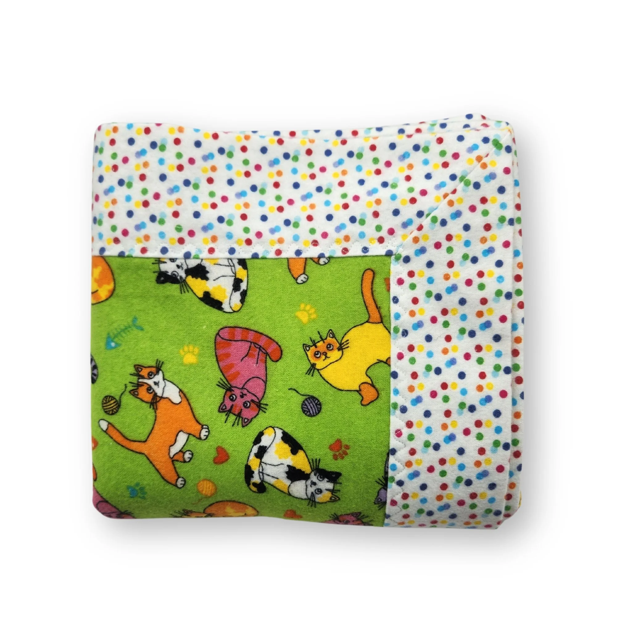 Cat Lovers Flannel Handcrafted Gender Neutral Blanket with Colorful Cats Baby Shower Gift