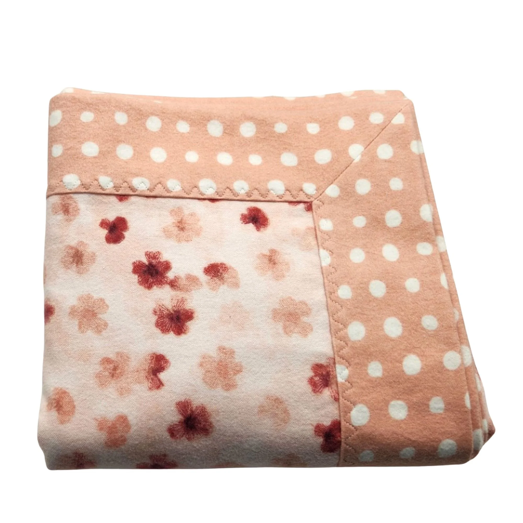 Handcrafted Flannel Cottagecore Peach Flowers Double Sided Baby Girl Gift Blanket