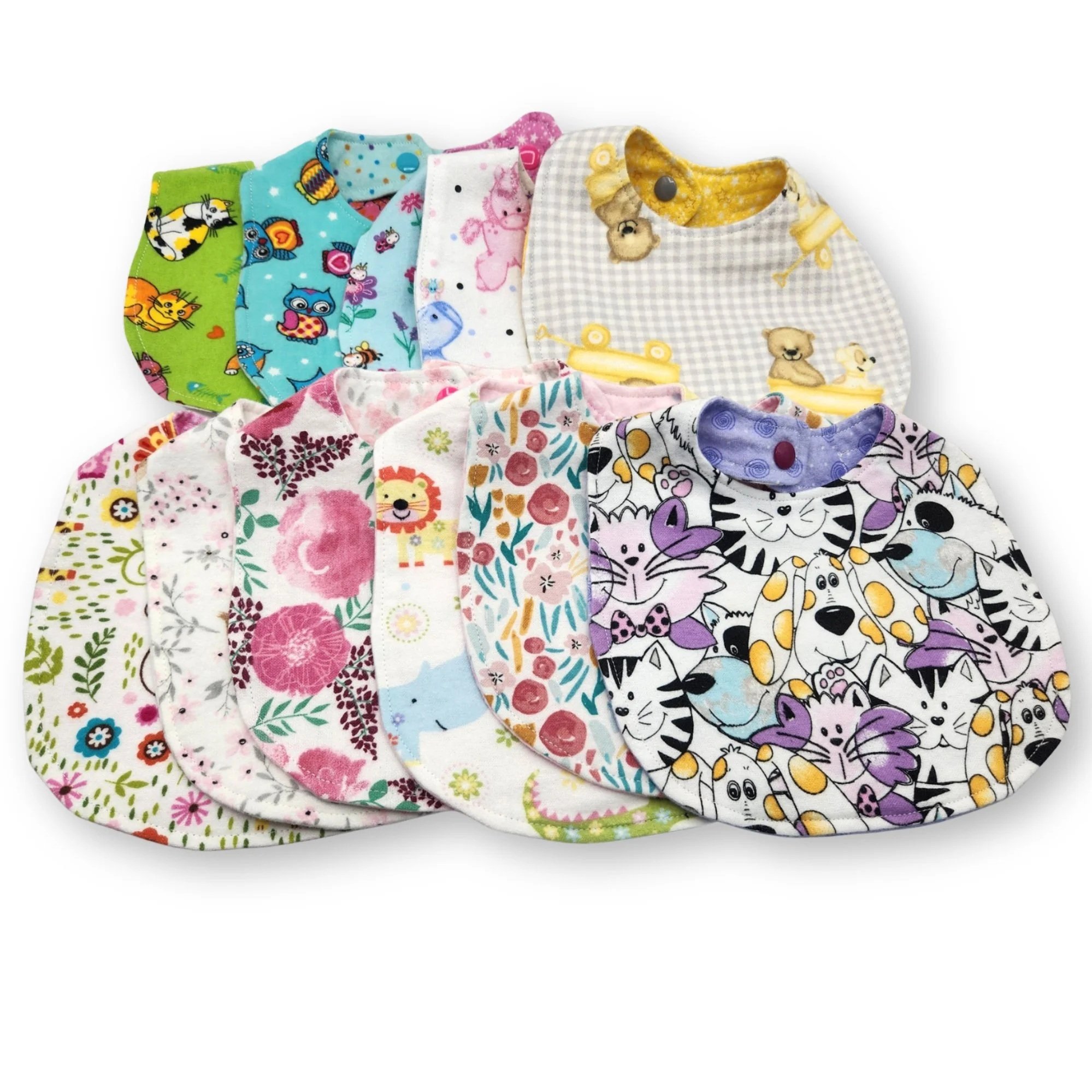 Infant Girl's Double-Sided Flannel Bibs Snap Closure Baby Shower Gift