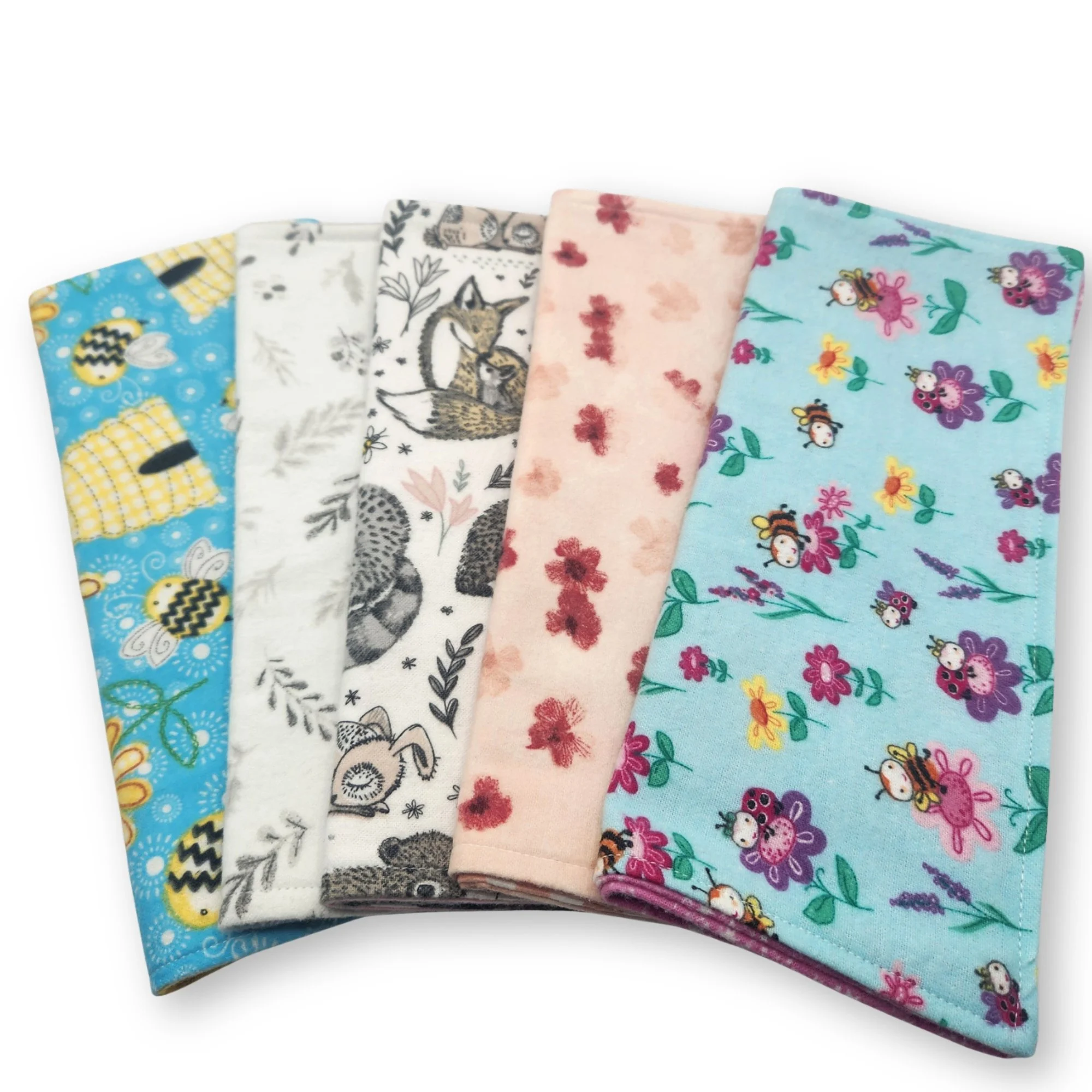 Baby Girl Flannel Burp Cloths Set of 5, Newborn Baby Shower Gift