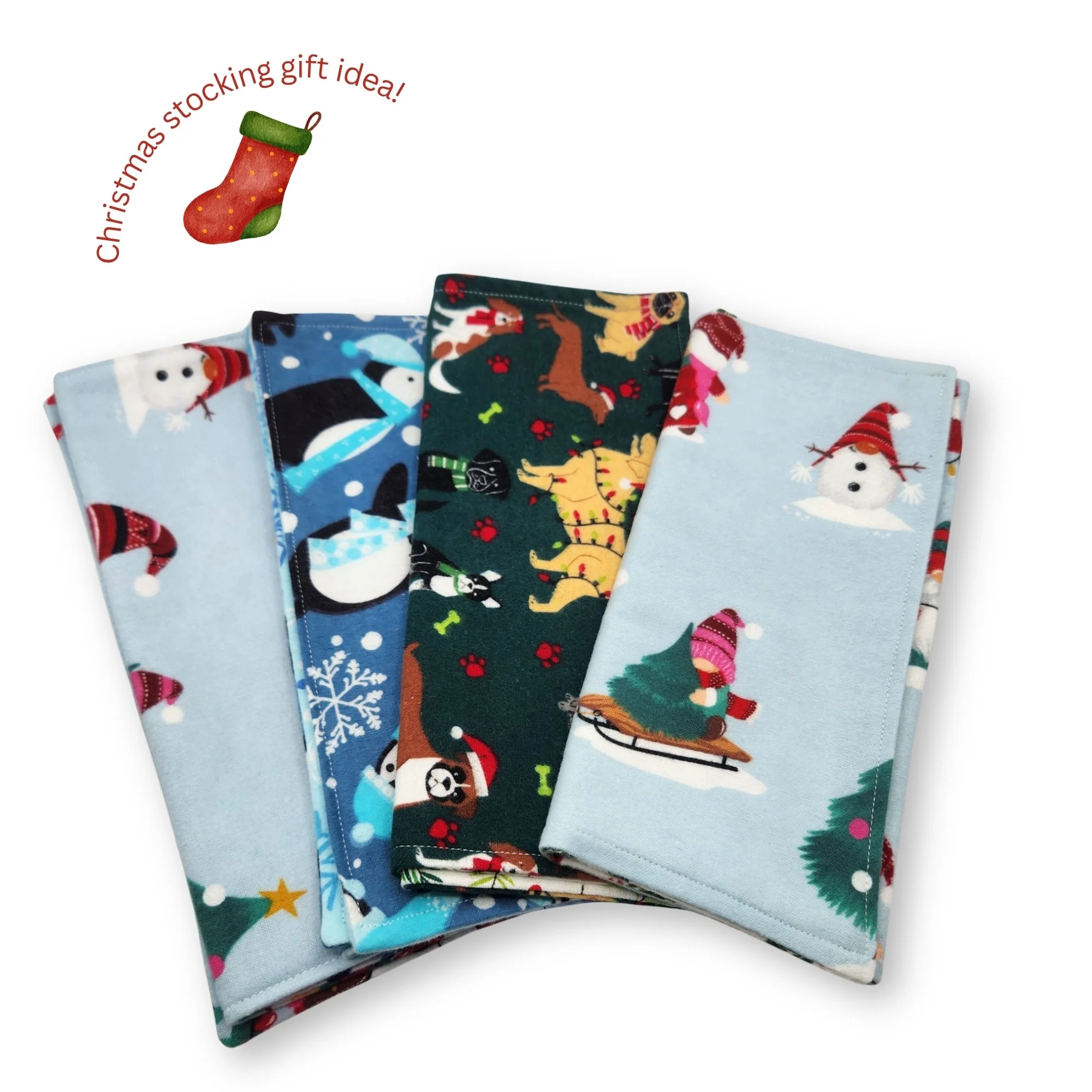 Handmade Double-Sided Flannel Christmas Holiday Burp Cloths
