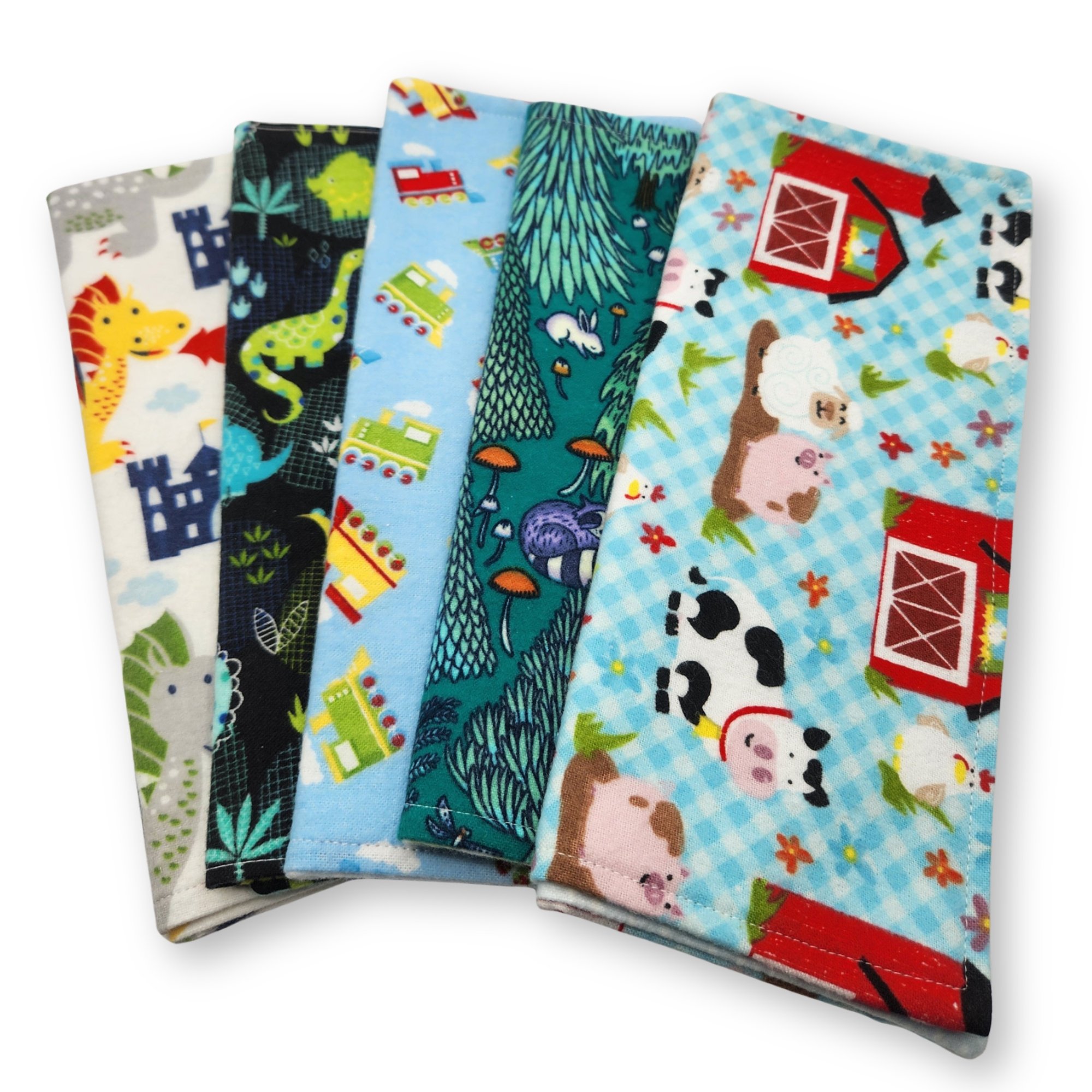 Baby Boy Flannel Burp Cloths Set of 5, Newborn Baby Shower Gift