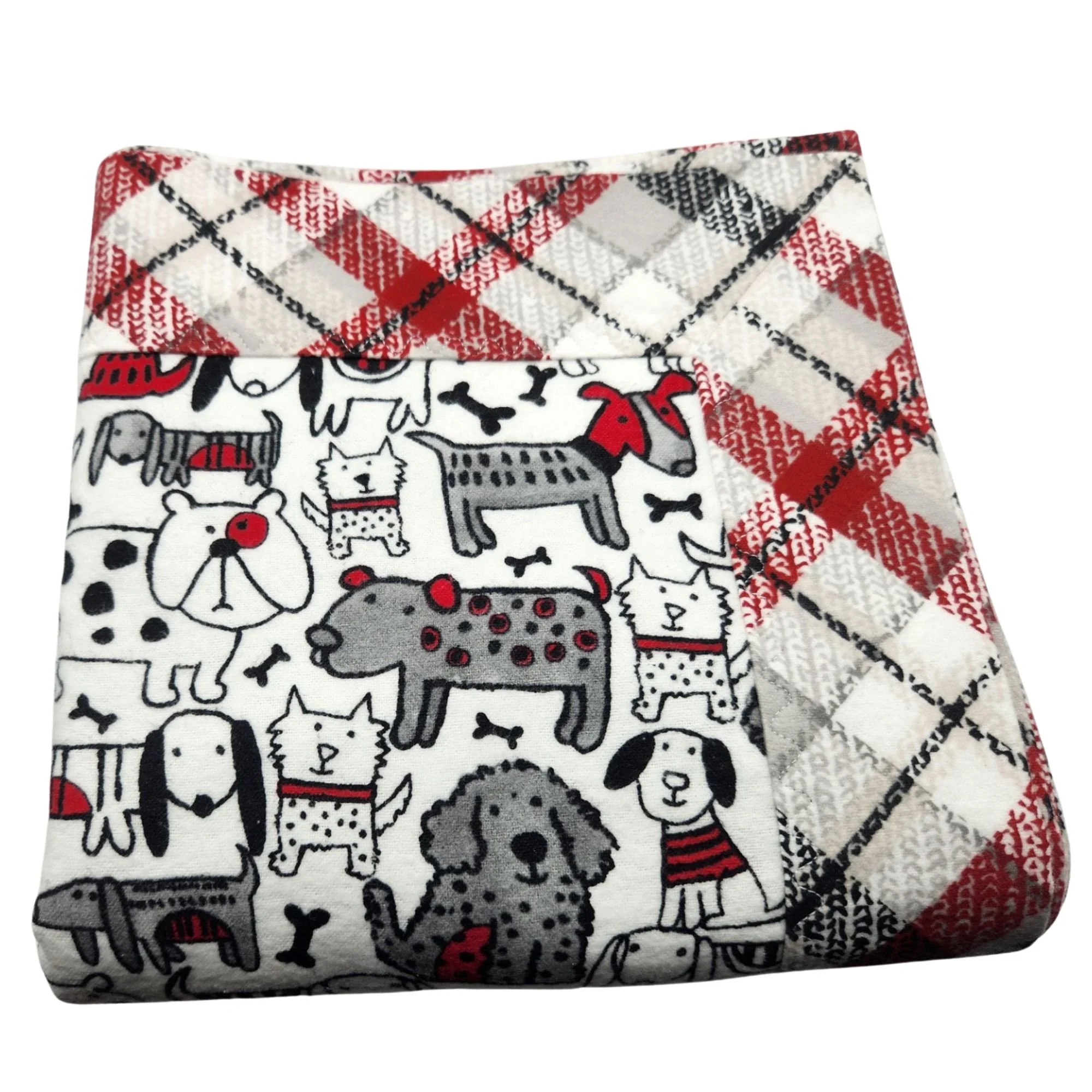 Handcrafted Sketched Dogs with Flannel Backing Double-Sided Baby Blanket Baby Shower Gift