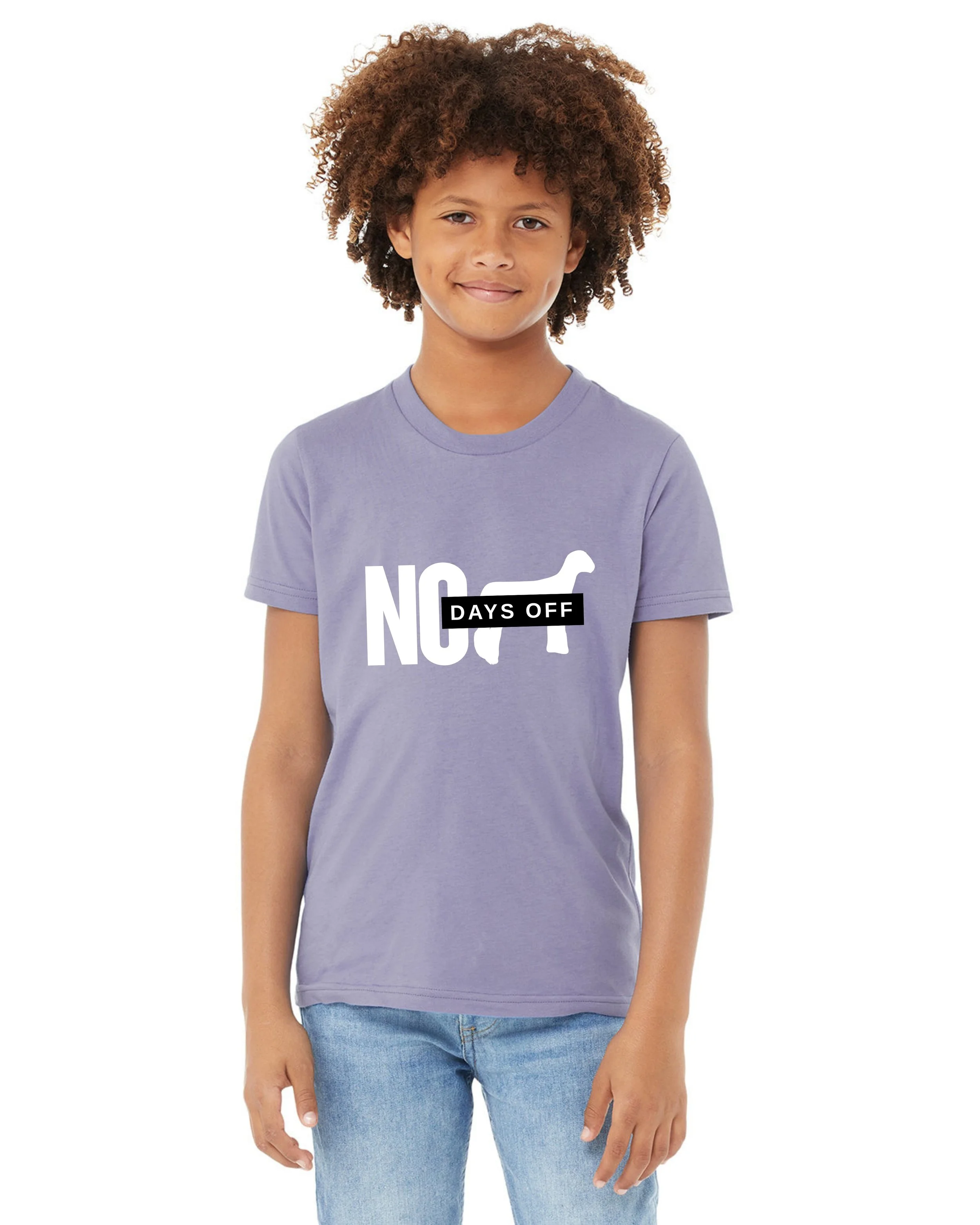 No Days Off Youth Tee Front - Lavender.jpg
