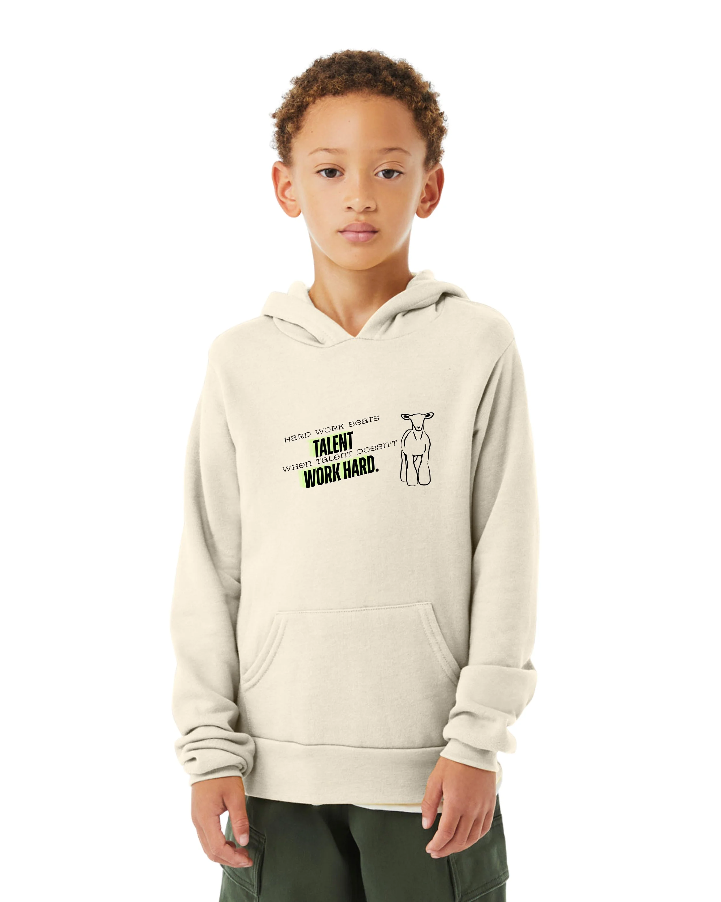 Hard Work Youth Hoodie Front - Natural.jpg