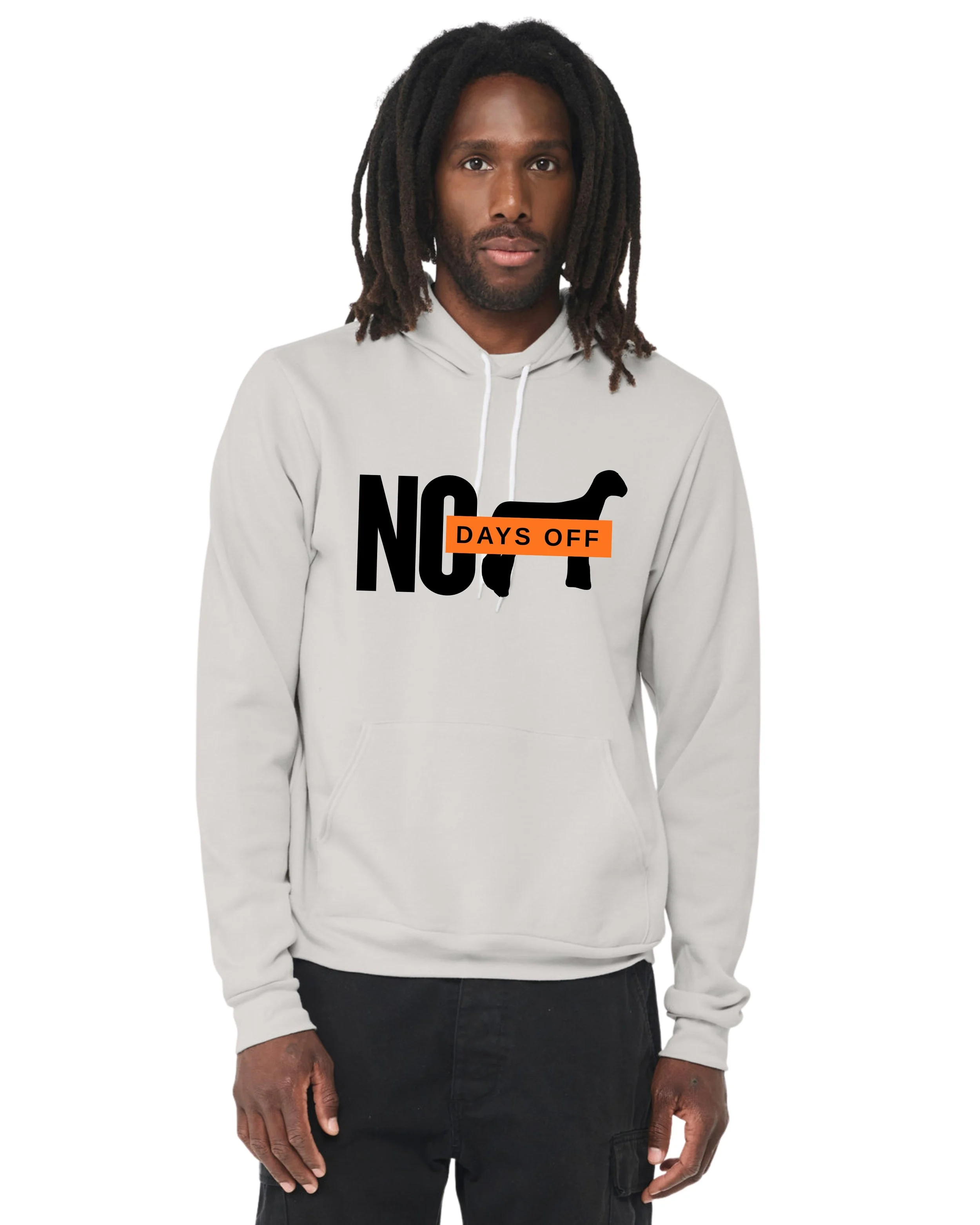 No Days Off Hoodie Front - Silver.jpg