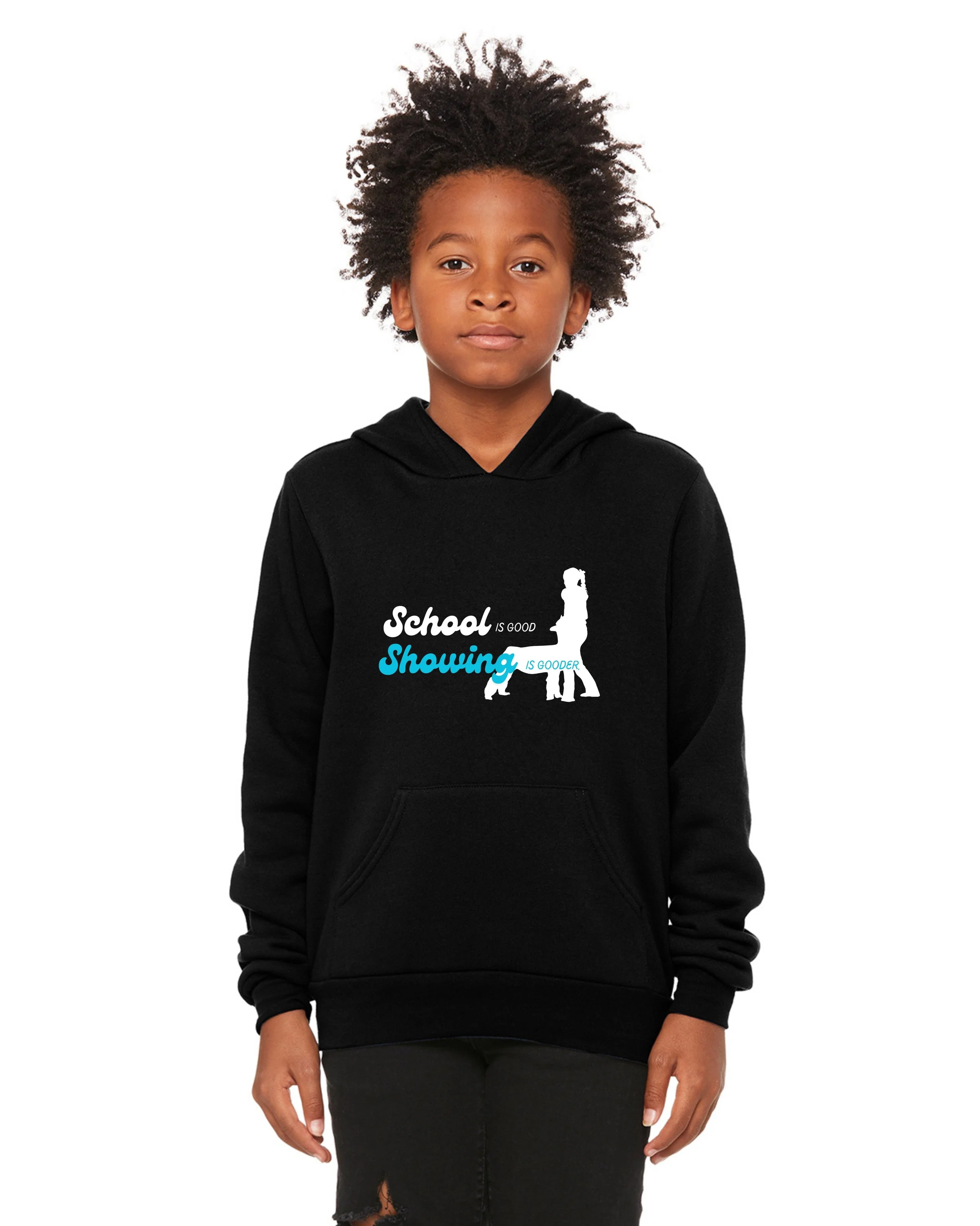 Showing Is Gooder Youth Hoodie Front - Black.jpg