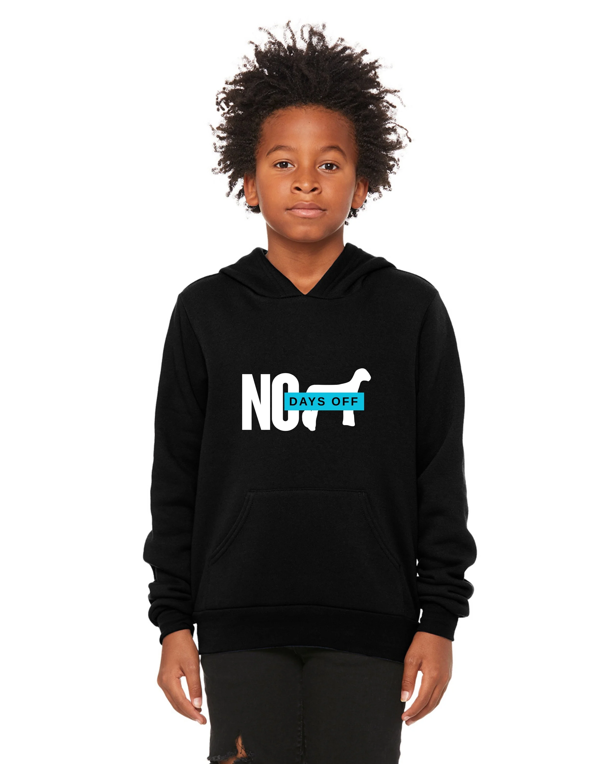 No Days Off Youth Hoodie Front - Black.jpg