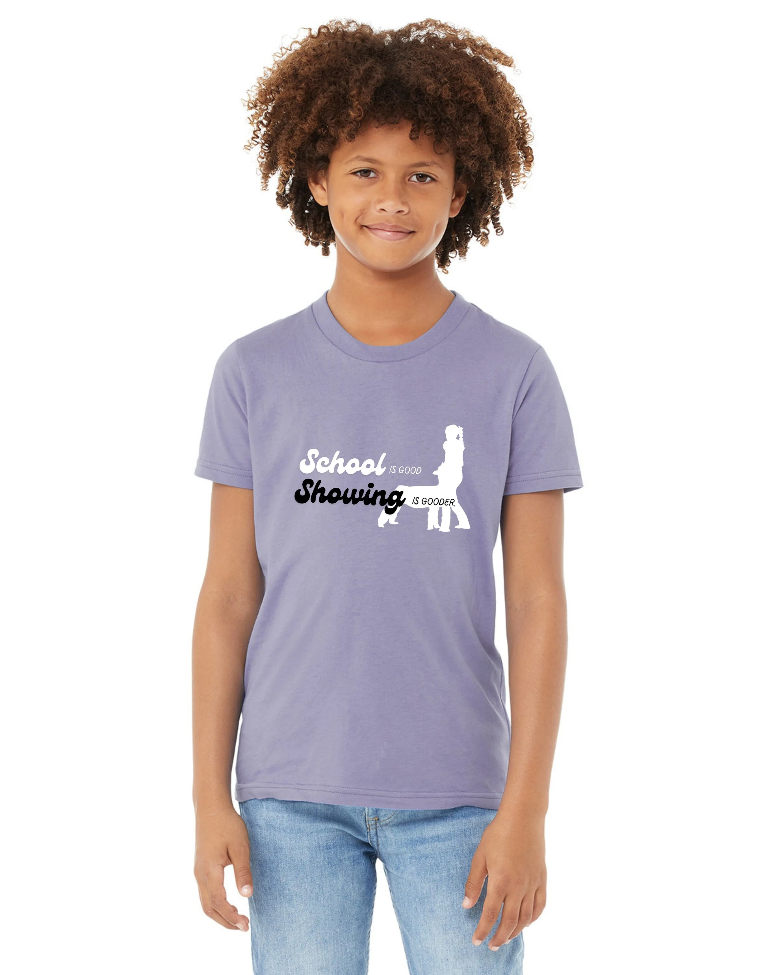 Showing Is Gooder Youth Tee Front - Lavender.jpg