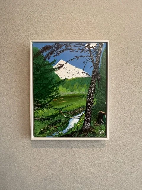 Mt. Rainer and Spring Meadow 14 X 18 Framed Acrylic