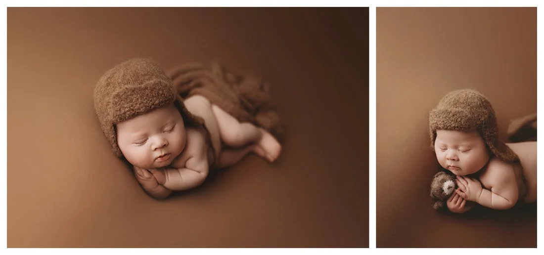 Cozy Earth-Toned Newborn Portrait with Pilot Hat Prop