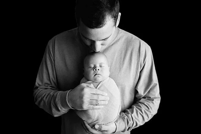 Timeless Black and White Father and Newborn Portrait