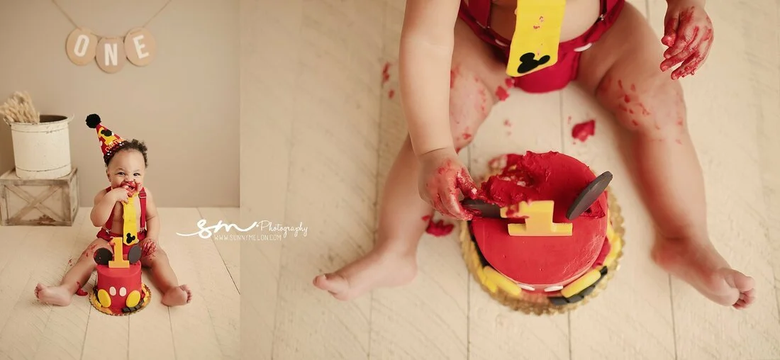 Mickey Mouse Themed First Birthday Cake Smash