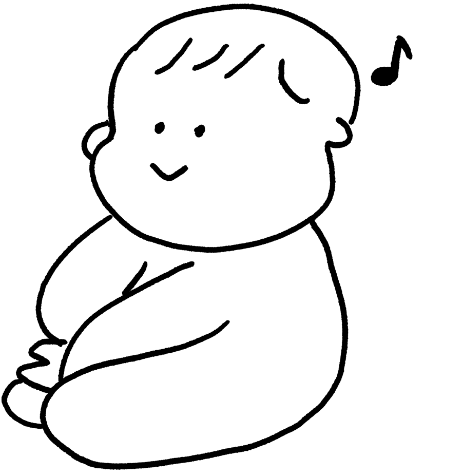 Black and white line art illustration of a baby onesie with a heart detail.