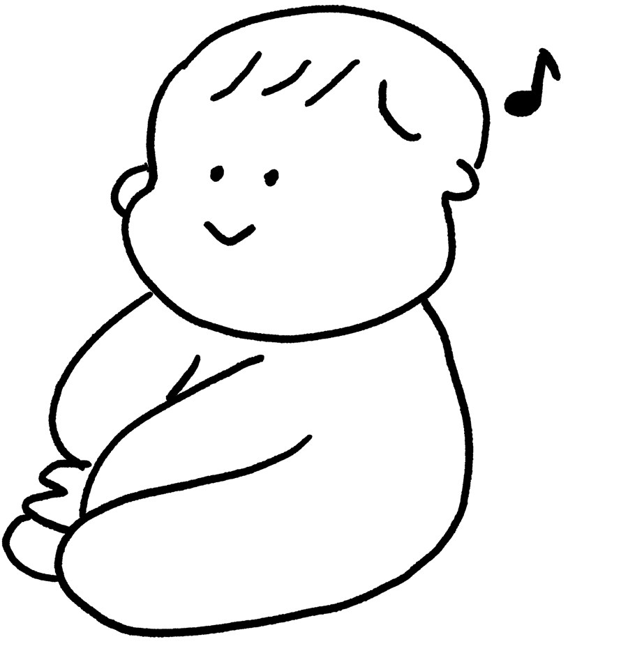 Black and white line art illustration of a baby onesie with a heart detail.