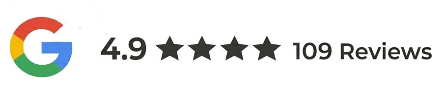 A Google Review summary graphic showing a 4.9-star rating with 109 reviews for a professional photography studio.