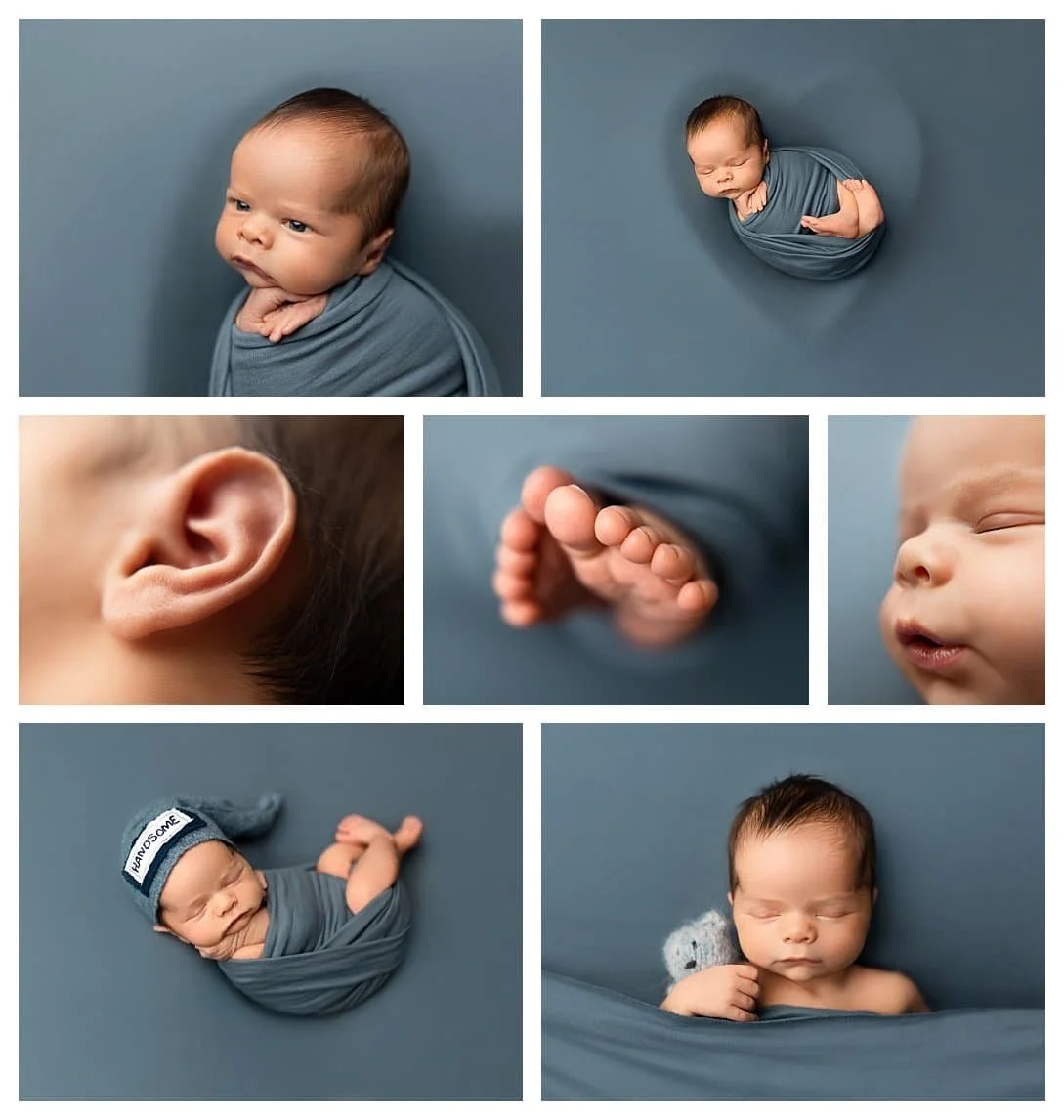 Newborn Baby Boy Studio Session Collage in Slate Blue