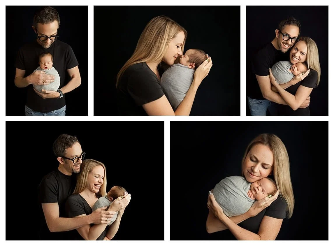 Classic Black Background Newborn Session with Parents