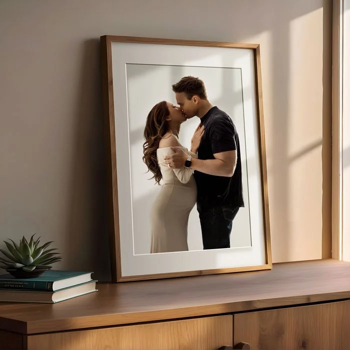 Couples maternity silhouette in a framed wall art in portland oregon