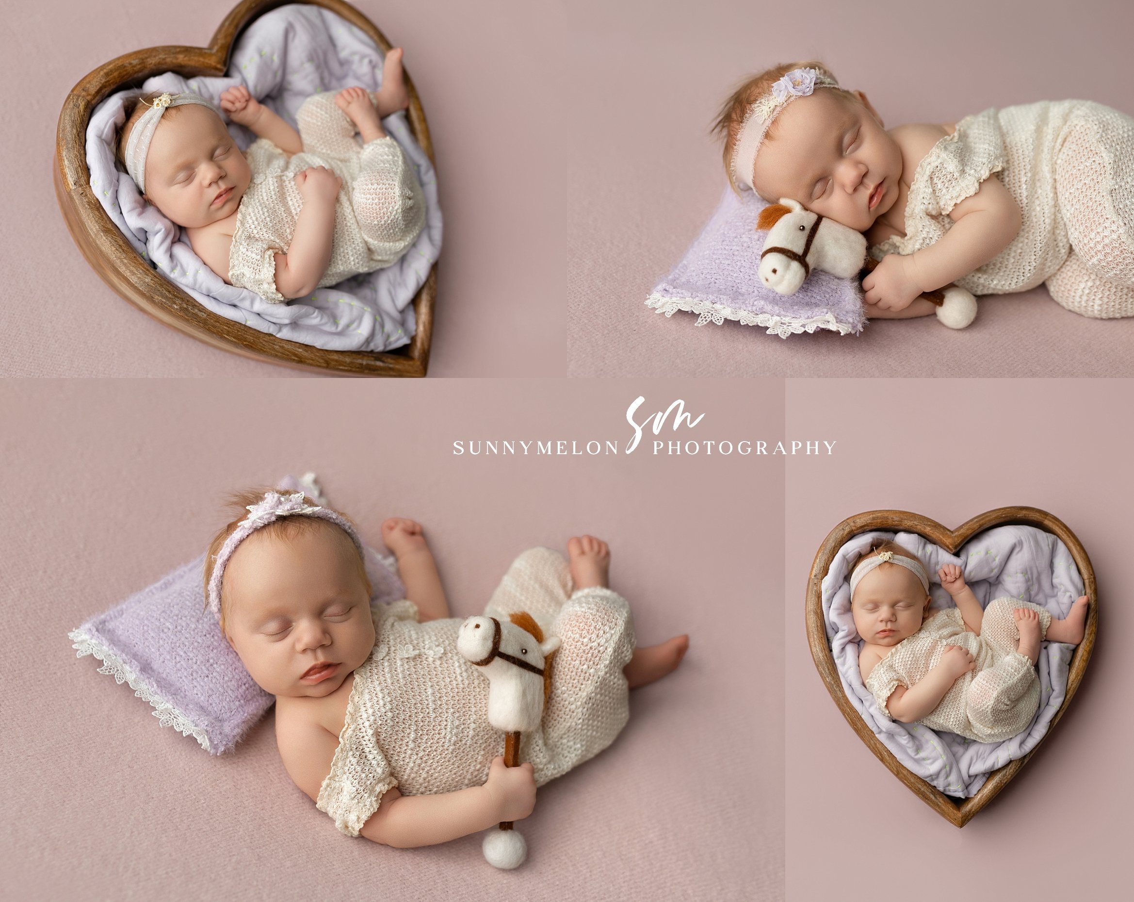 Lavender and Cream Studio Newborn Session with Heart Prop