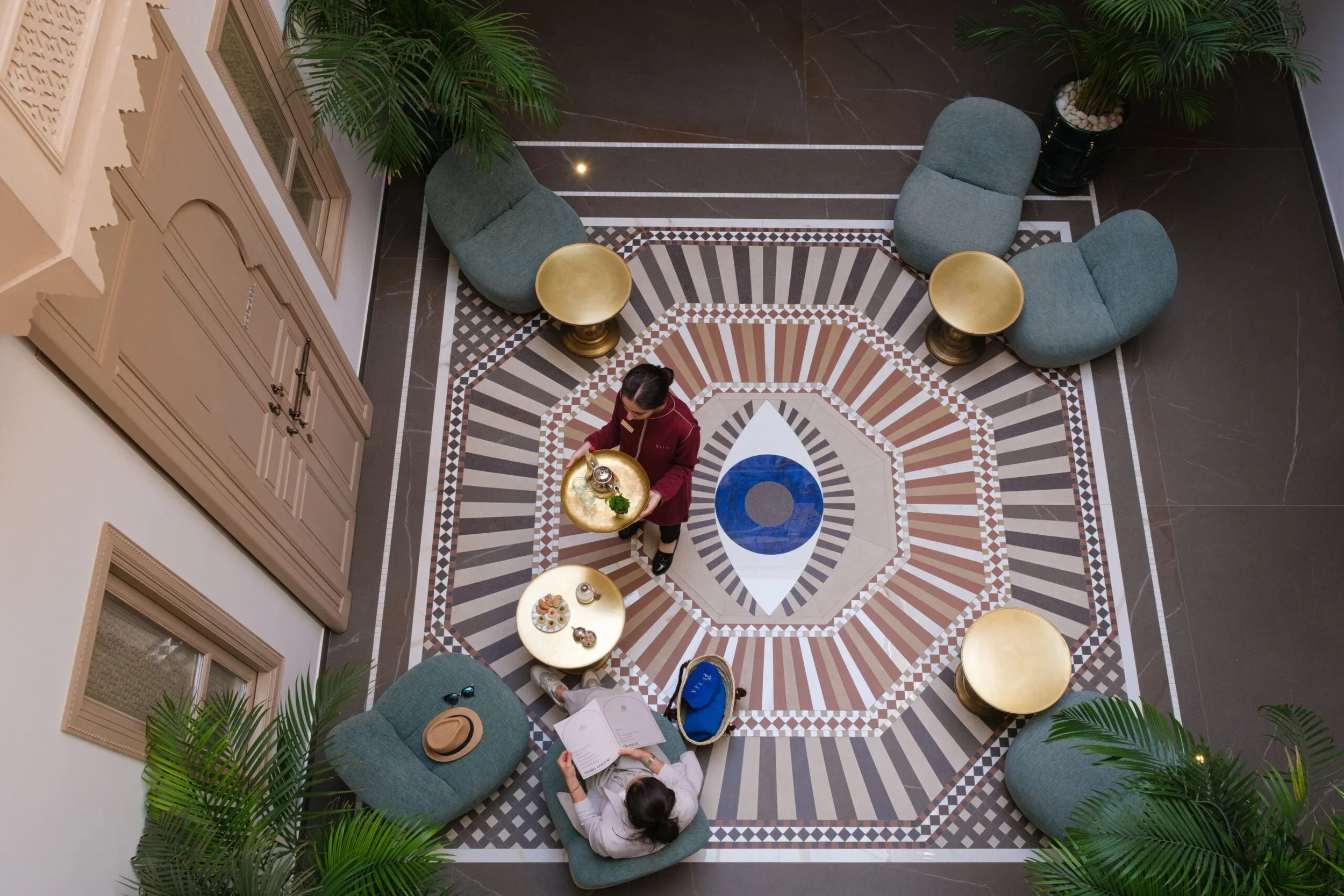 Creative one of a kind flooring set developed with Laminam's Porcelain Slabs