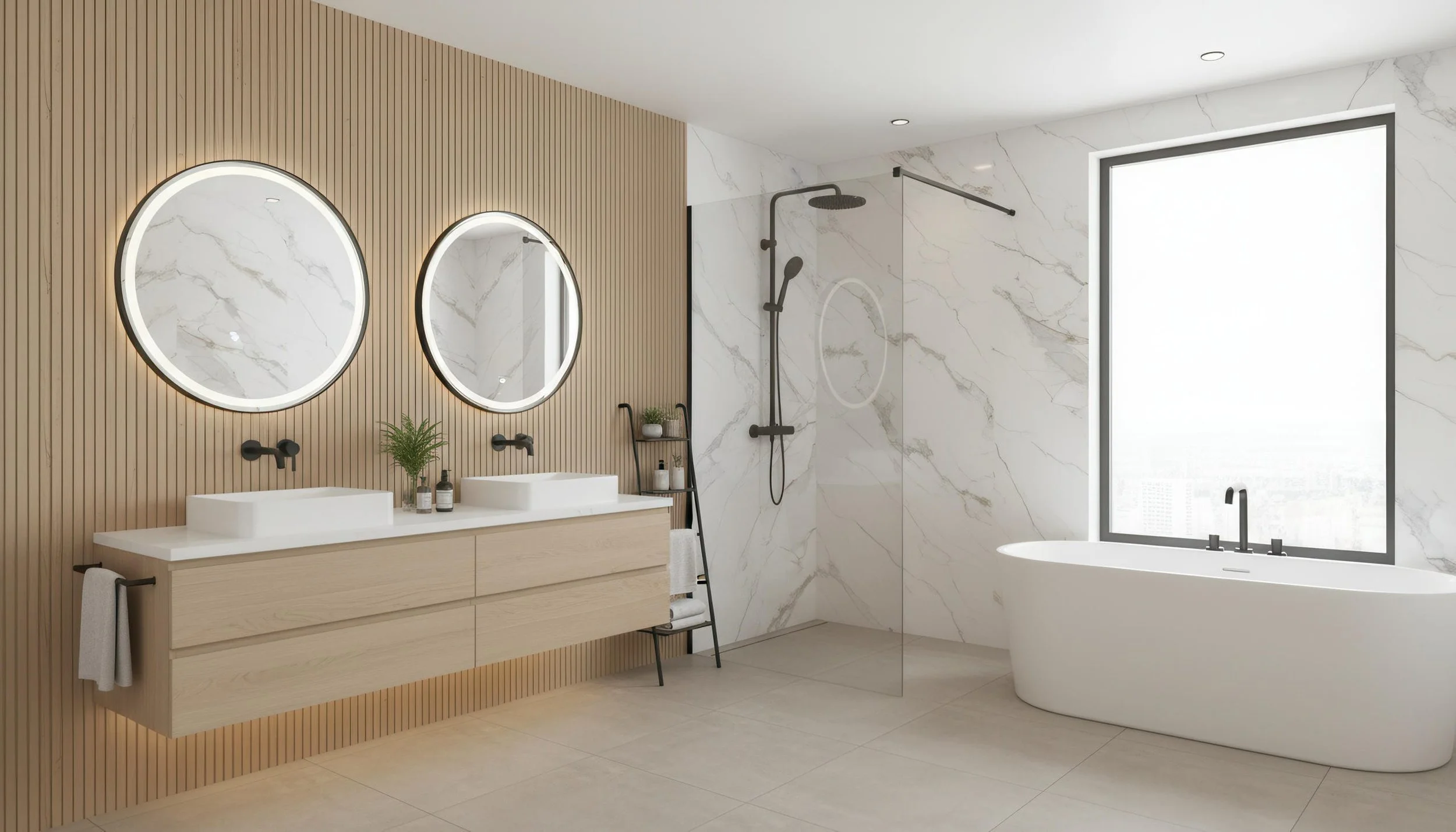 Modern Bathroom with Calacatta Gold 5x10 Porcelain Slab Shower Wall| CIERO