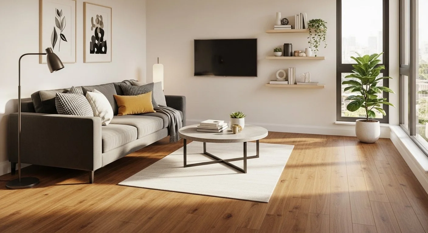 Modern Condo Livingroom With Laminate Flooring