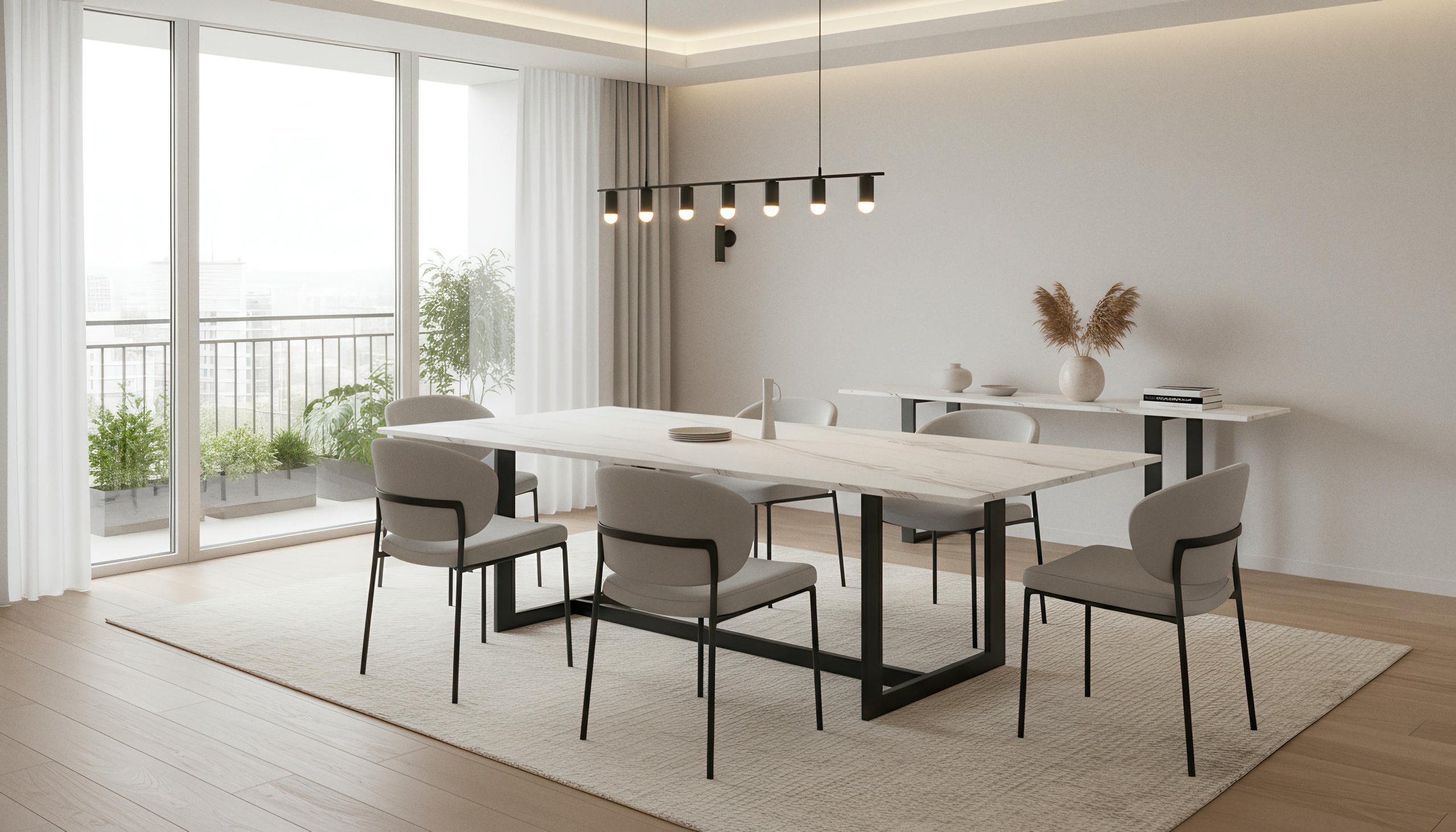 Modern Dining Table Made From Calacatta Carina 4x9 Porcelain Slab | CIERO