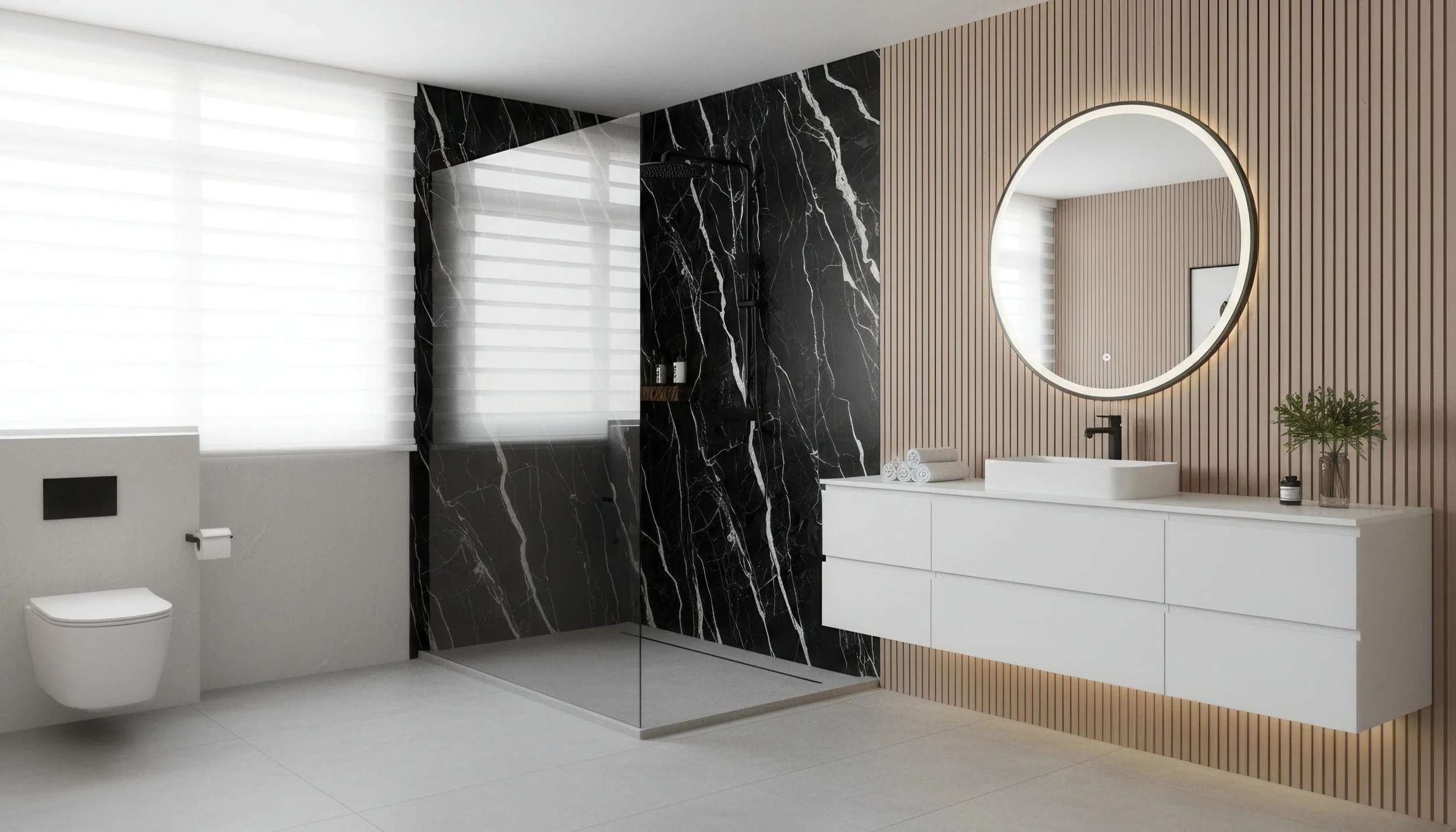 Modern Bathroom with Starry Seine 5x10 Porcelain Slab Shower Wall | CIERO