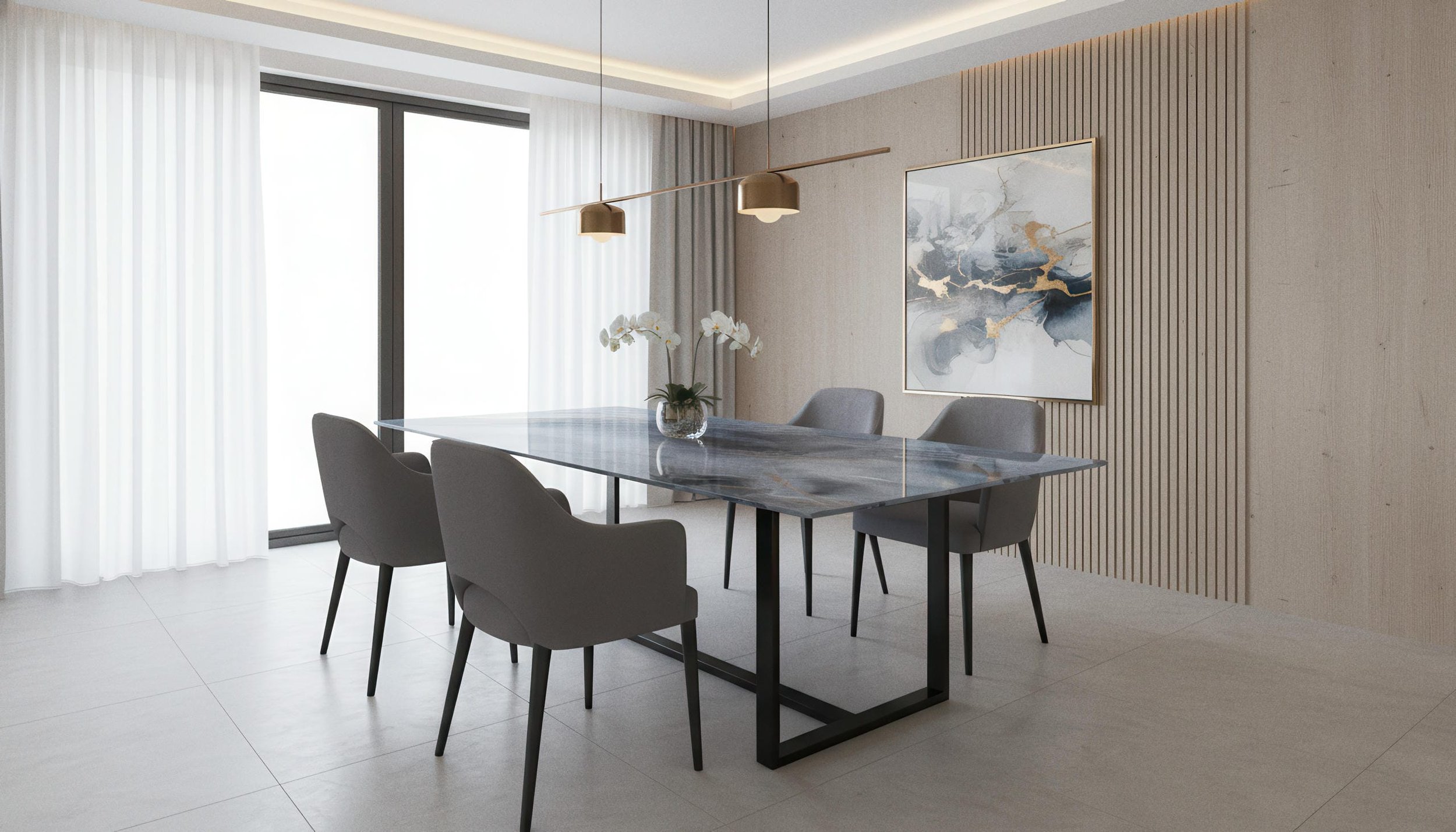 Modern Dining Table Made With Onyx Neptune 4x10 Porcelain Slab | CIERO