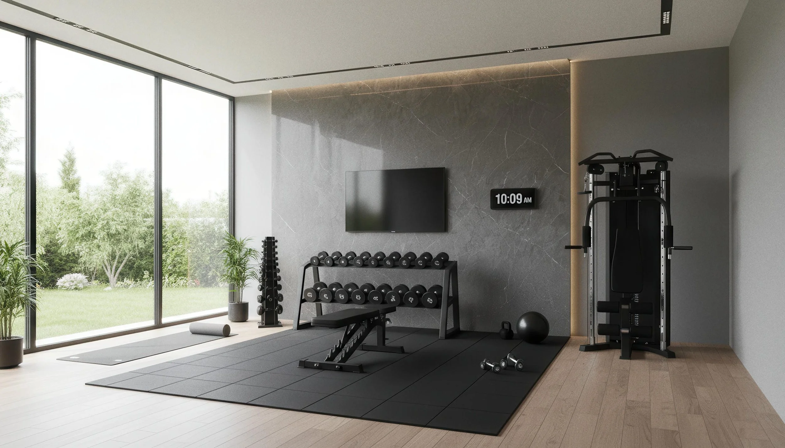 Modern Indoor Gym With Tempest 4x10 Porcelain Slab Featurewall | CIERO