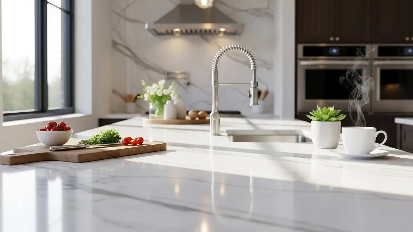 Kitchen Island Countertop Made From Natural Marble