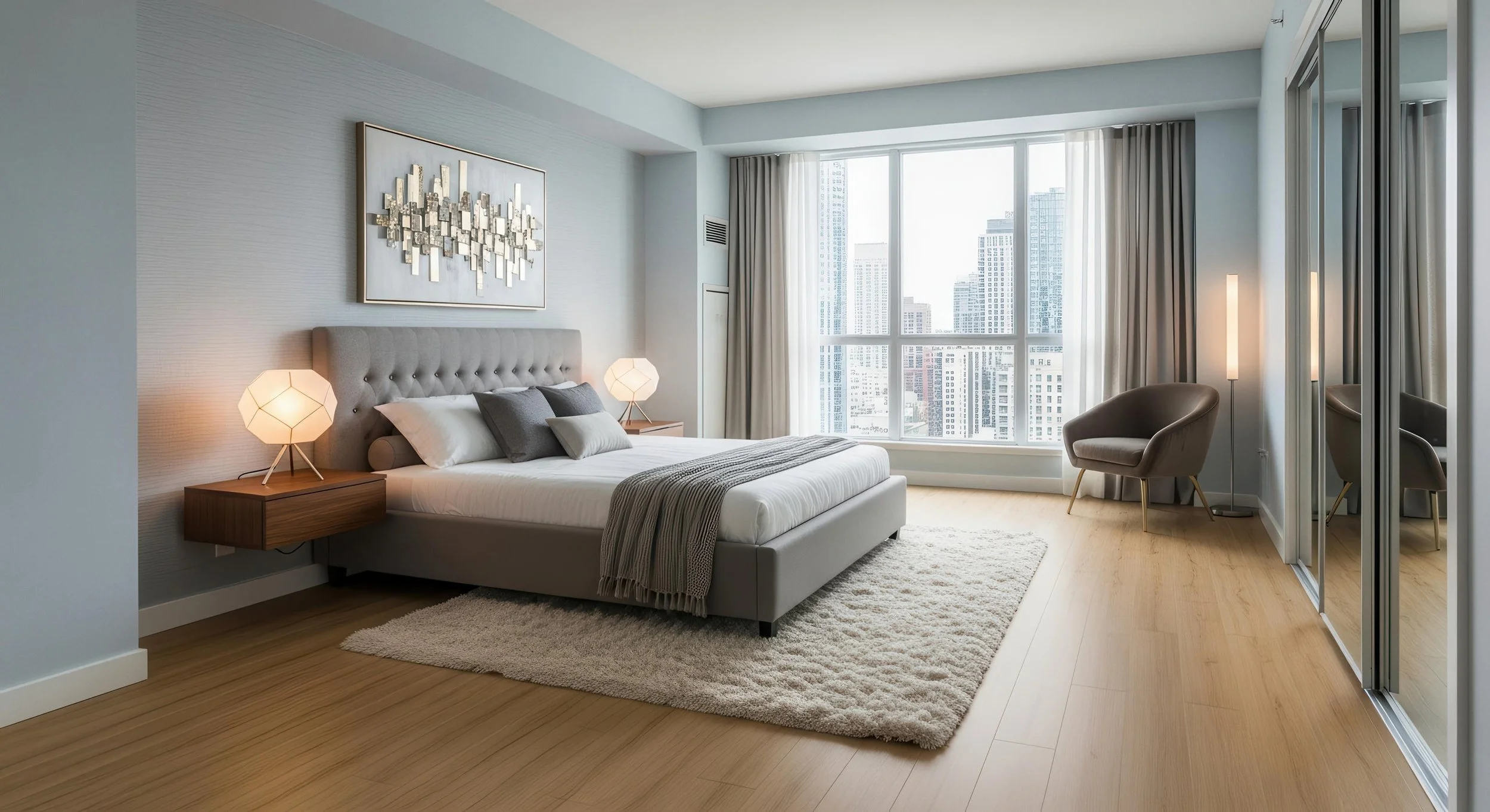 Luxurious Condo Bedroom with Laminate Flooring