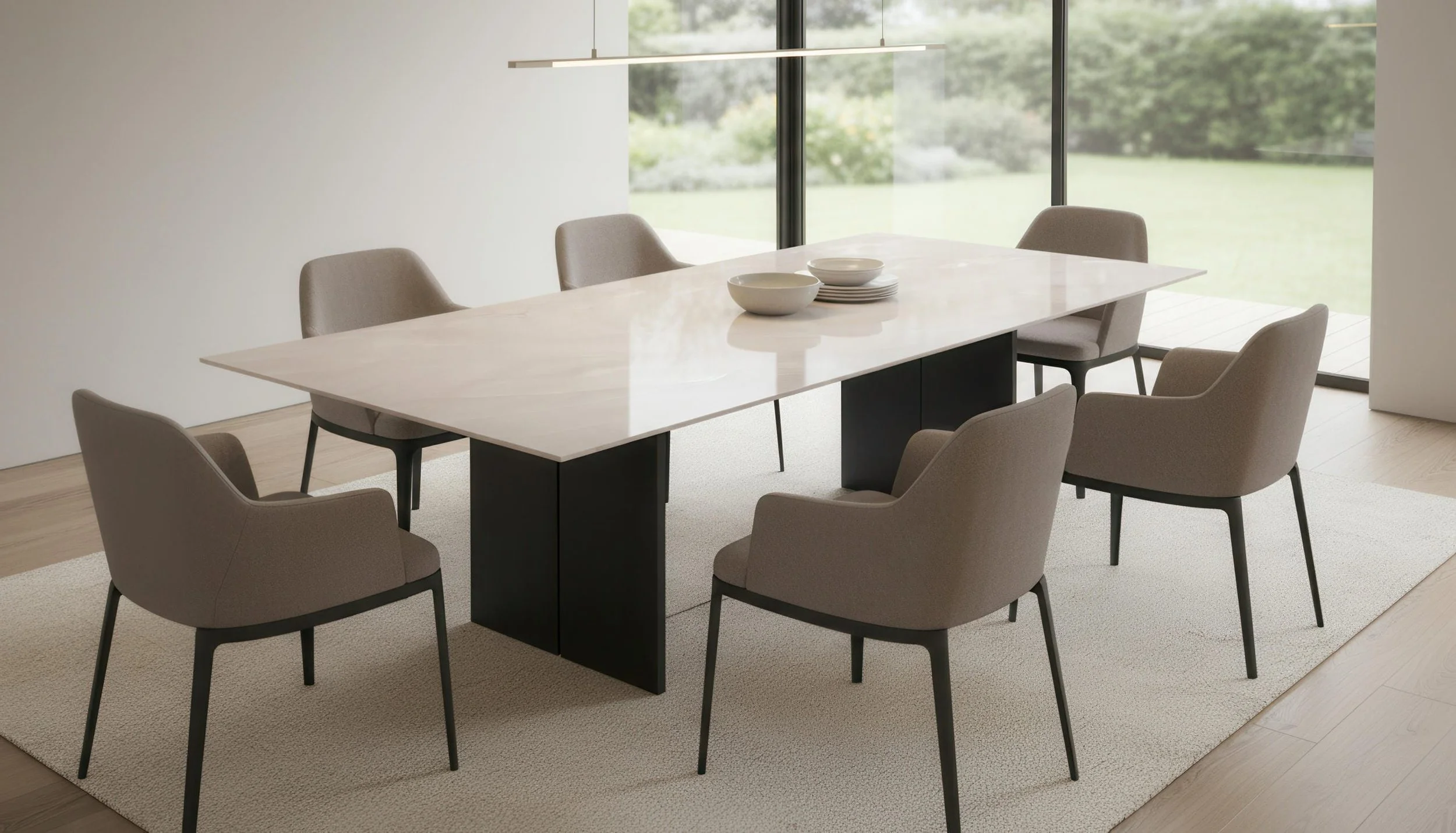 Modern Dining Table made from Onyx Pink 4x10 Porcelain Slab | CIERO