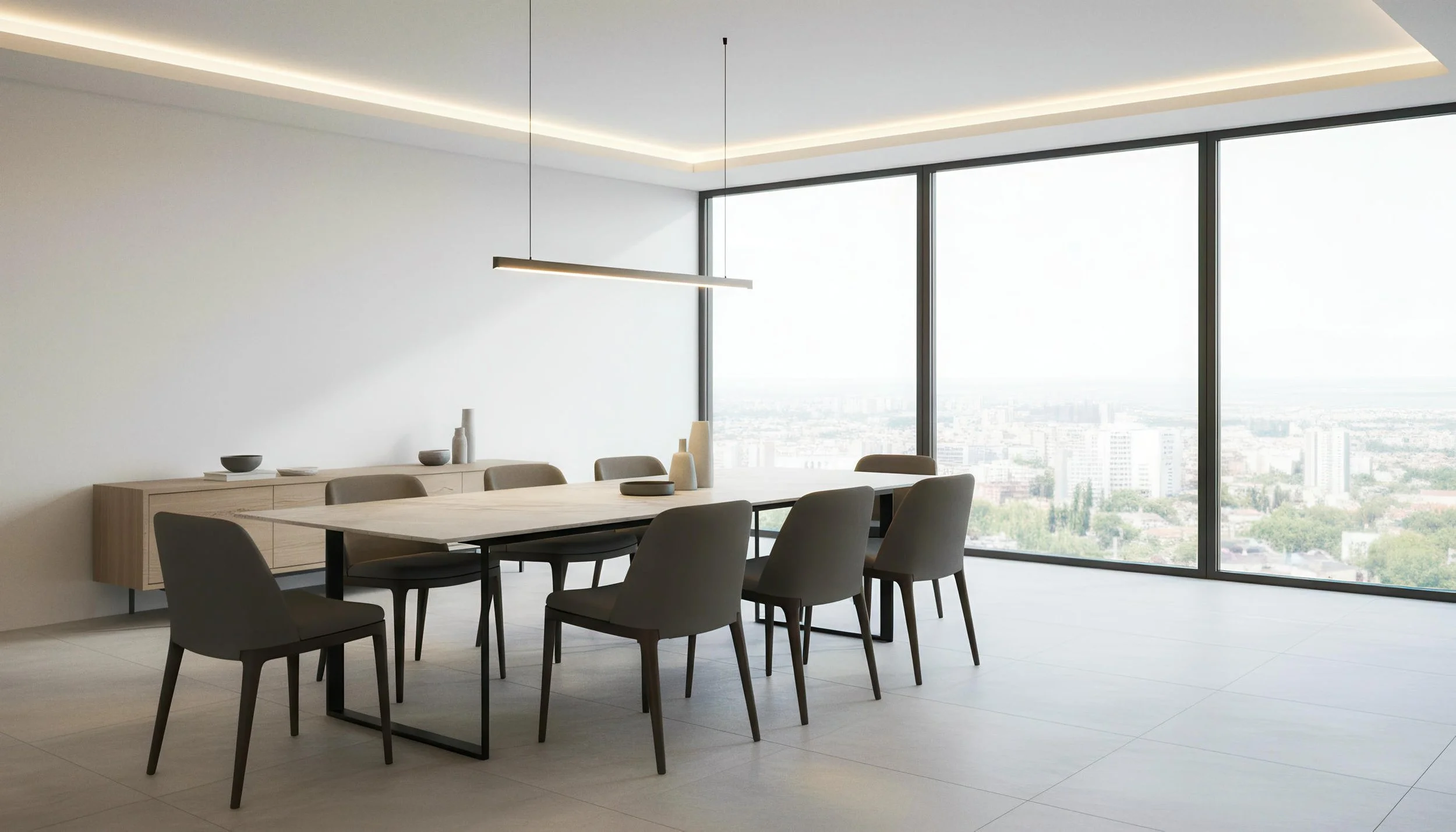 Modern Dining Table made from Diamond Beige 4x9 Porcelain Slab | CIERO