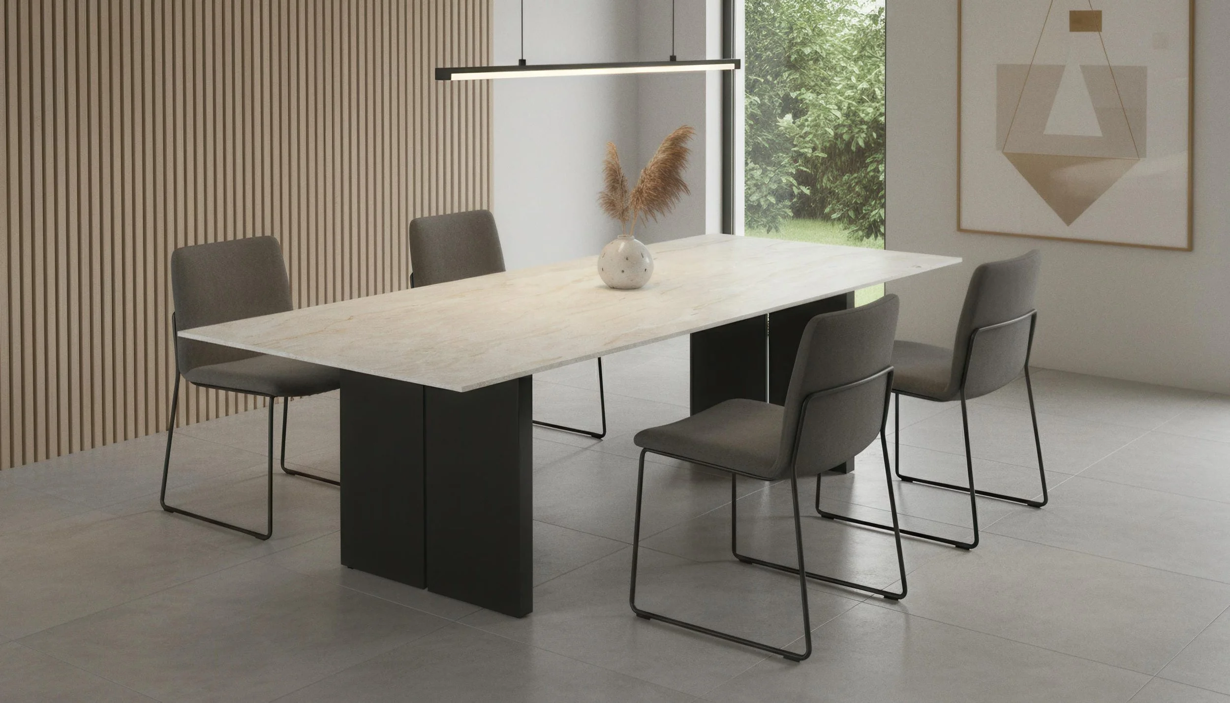 Modern Dining Table made from Taj Mahal 5x10 Porcelain Slab | CIERO