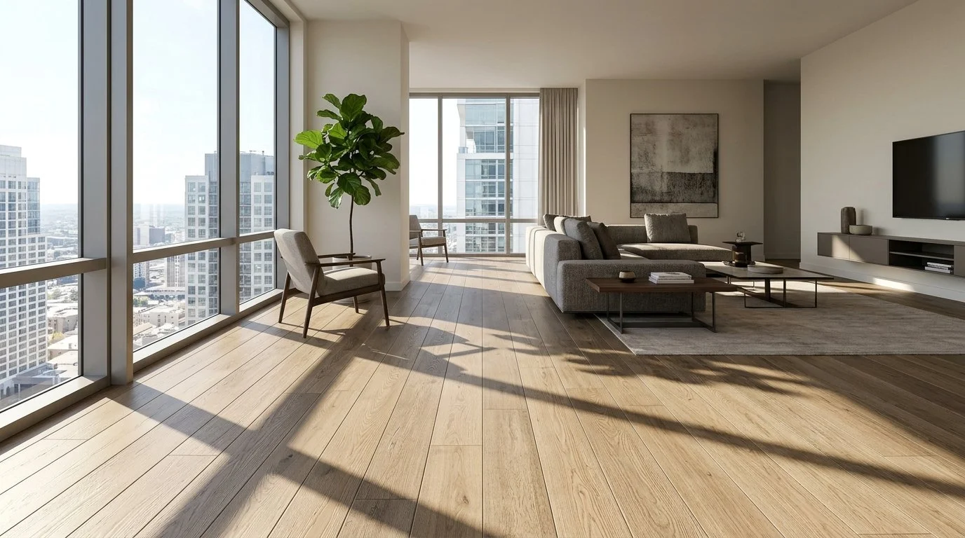 Modern Highrise Condo With Wide Plank And Warm Beige Tone Engineered Wood Flooring | CIERO