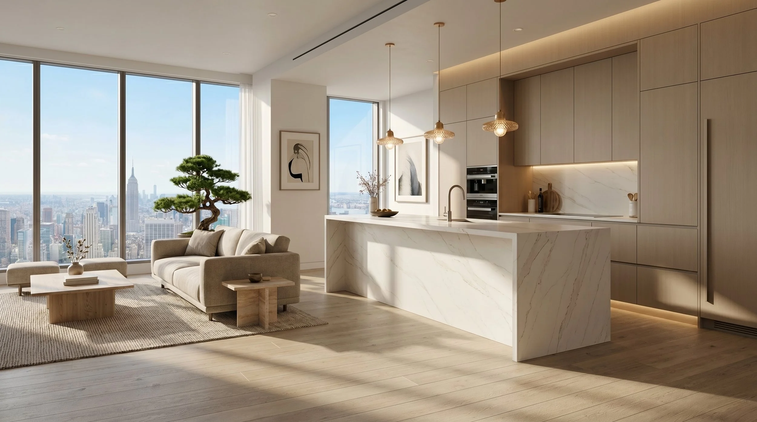 Modern Luxury Condo With Warm Beige Engineered Wood Flooring | CIERO