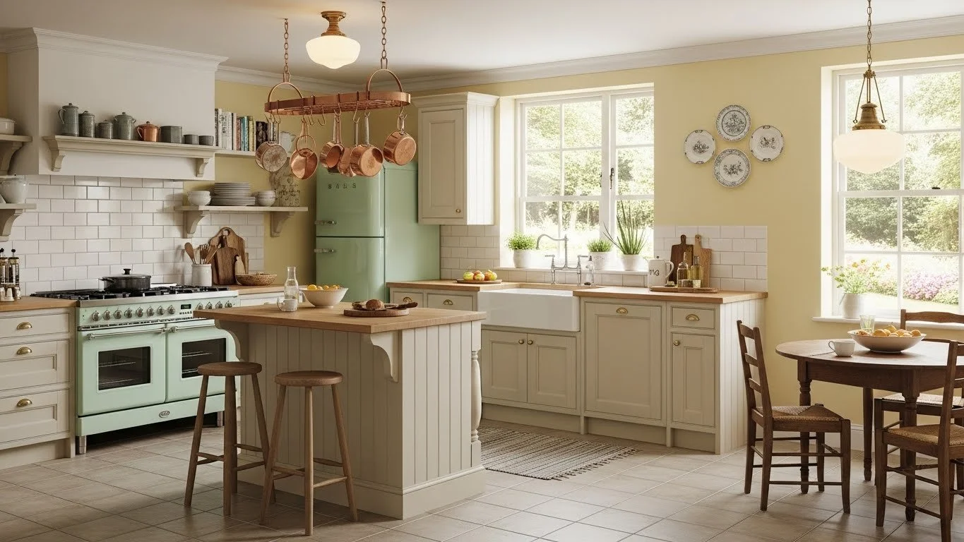 Old & Classic Kitchen Design with 12x12 tiles used in the floor