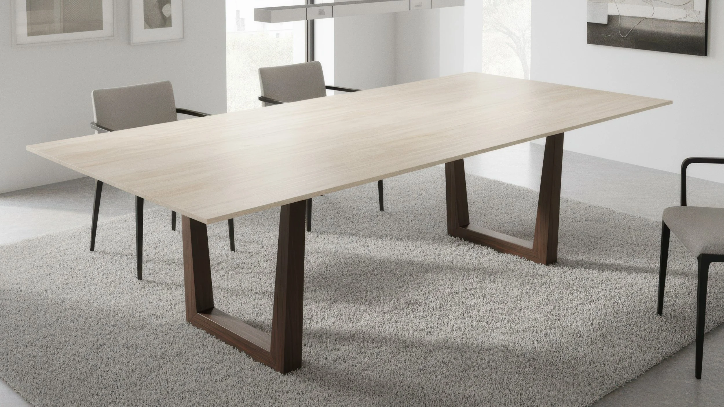 modern and minmal dining table with travertino porcelain slab