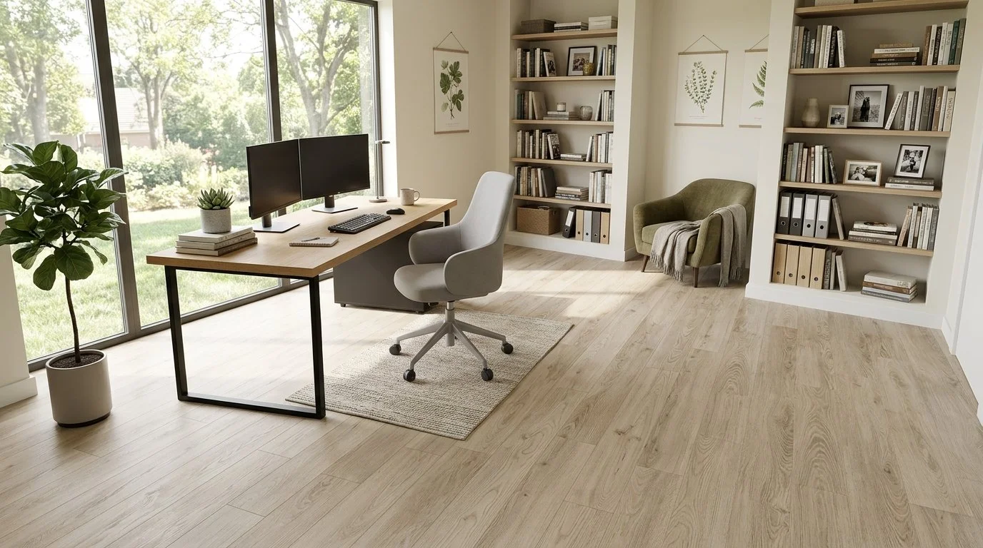 Modern Luxury Home Office With Beige LVP Flooring | CIERO INC
