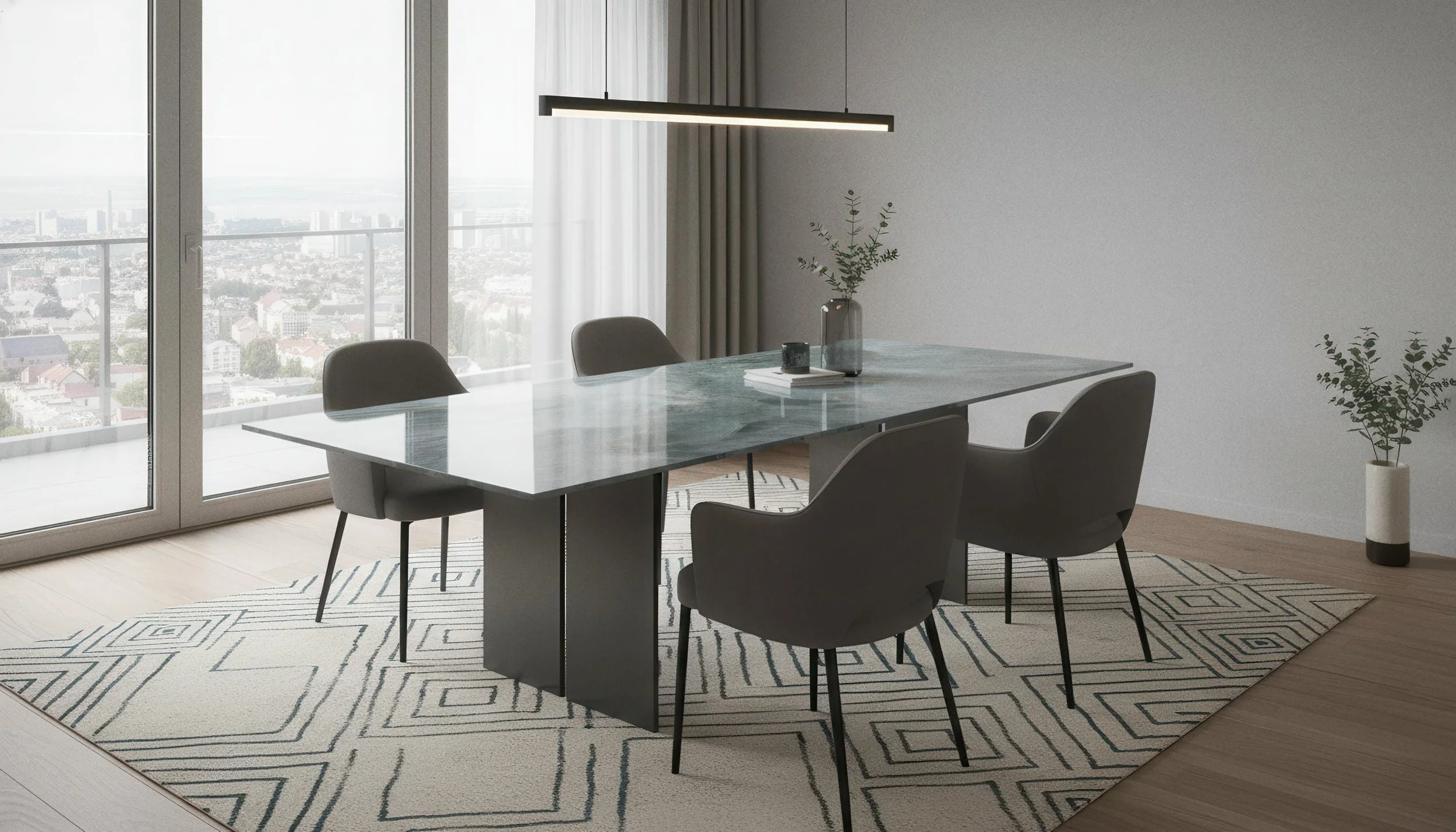 Modern Dining Table Made With Onyx Jade 4x10 Porcelain Slab | CIERO