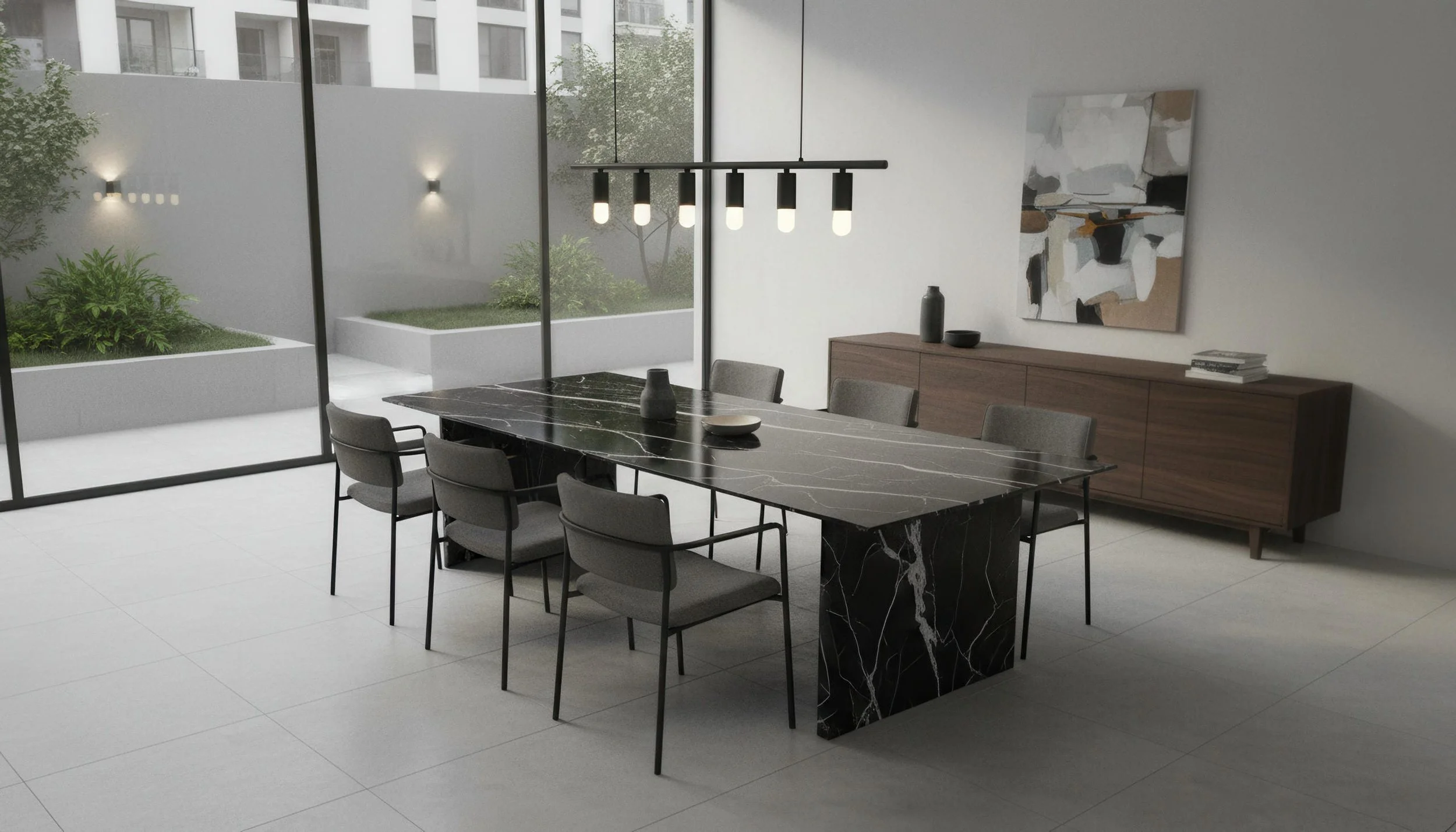 modern dining table made with Modern kitchen with Starry Seine 5x10 Porcelain Slab | CIERO