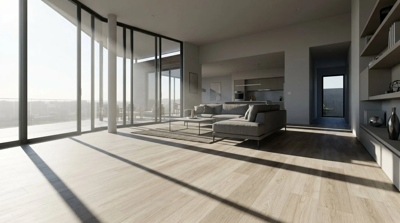 Modern Penthouse Livingroom With LVP Flooring | CIERO INC